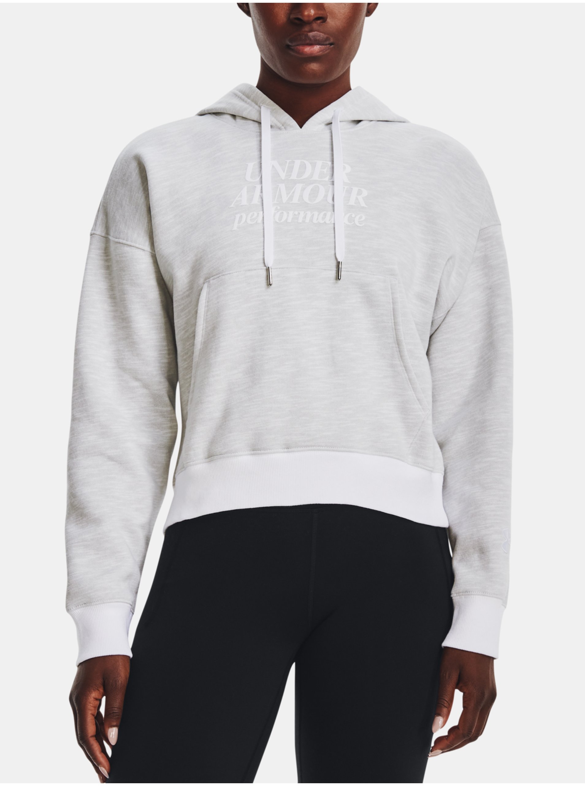 Levně Světle šedá dámská sportovní mikina s kapucí Under Armour Essential Script Hoodie