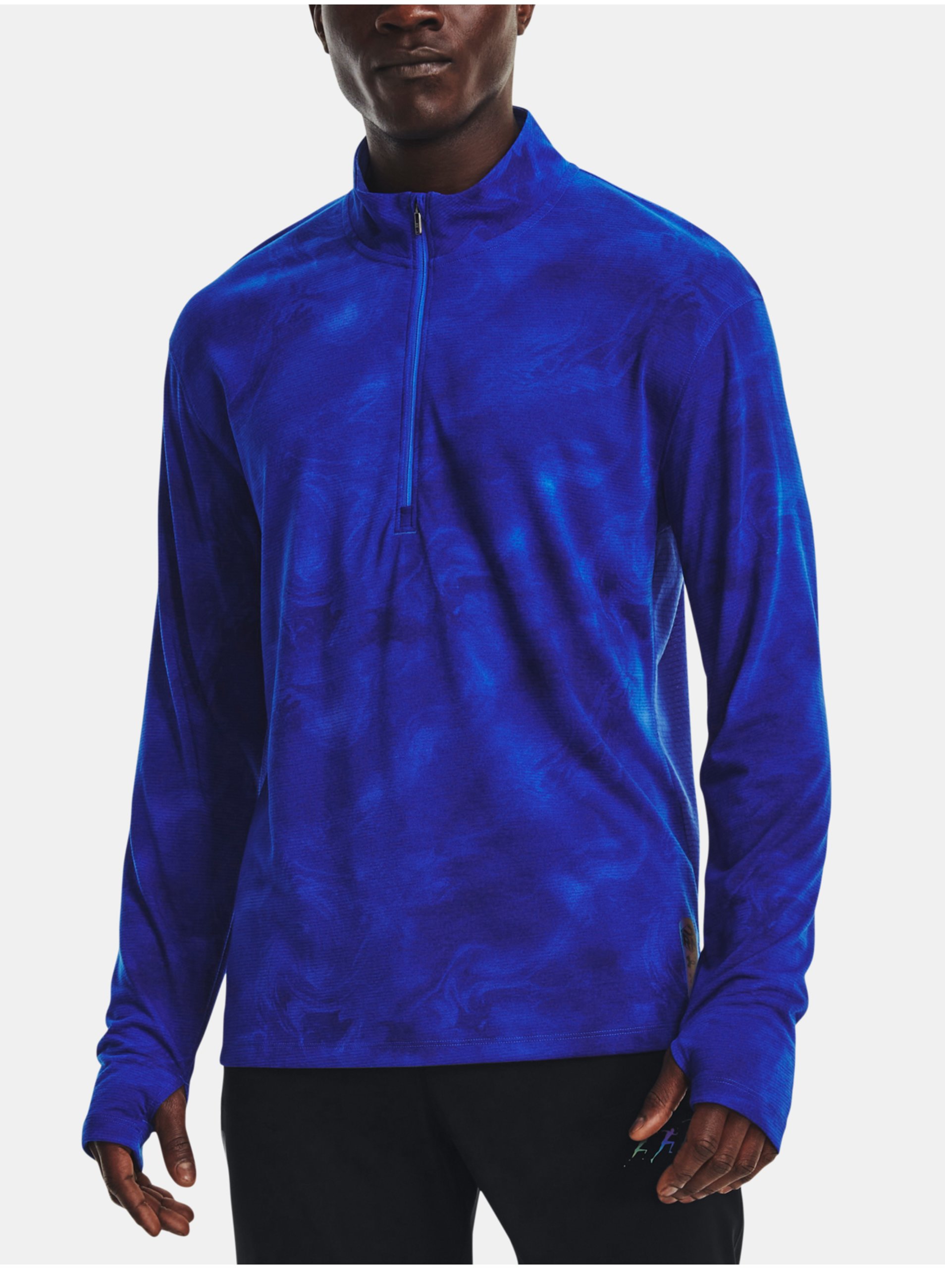 Lacno Modré pánske vzorované športové tričko s dlhým rukávom Under Armour