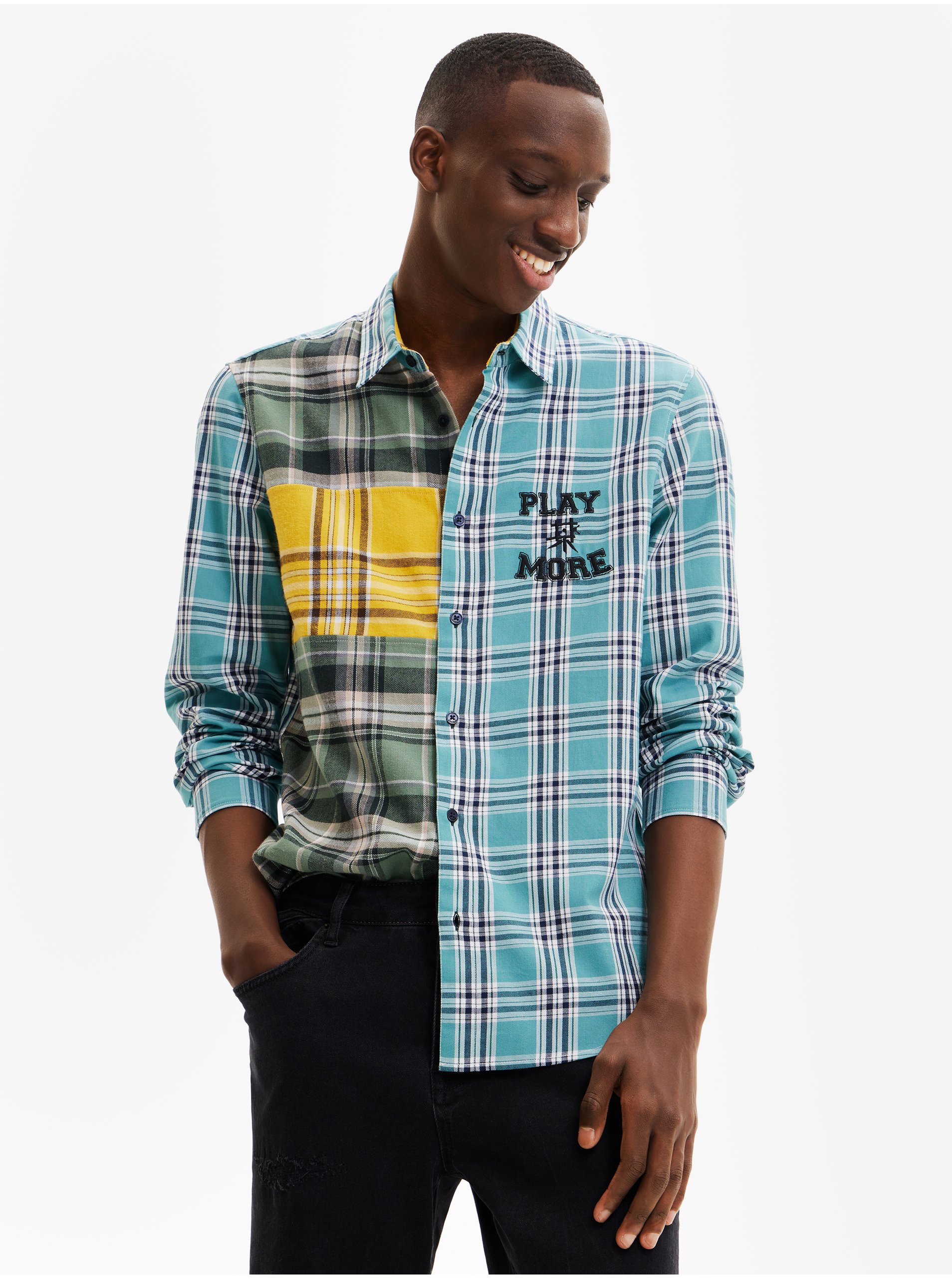 E-shop Zeleno-modrá pánská kostkovaná košile Desigual Rod