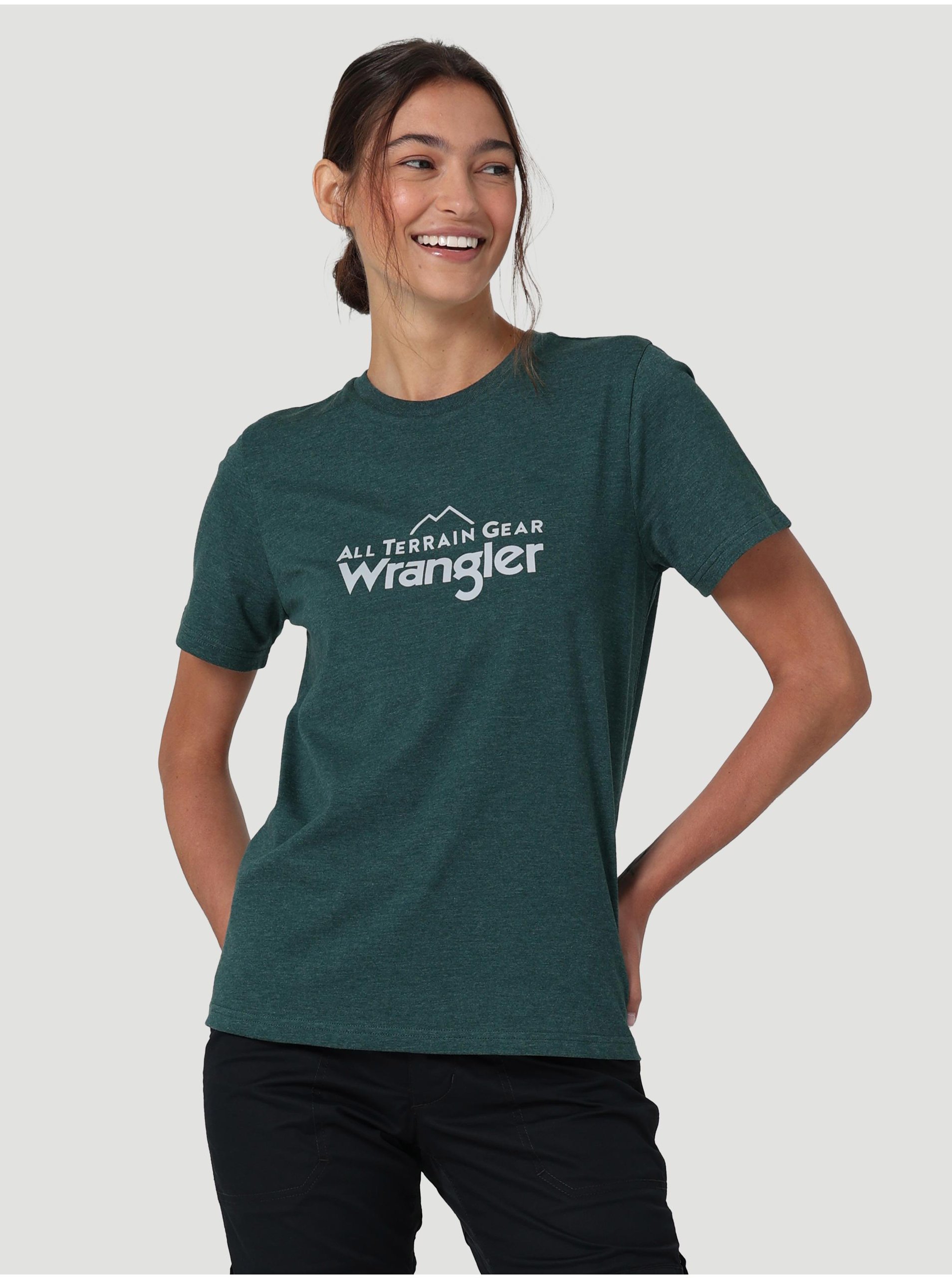 Levně Tmavě zelené dámské žíhané tričko Wrangler