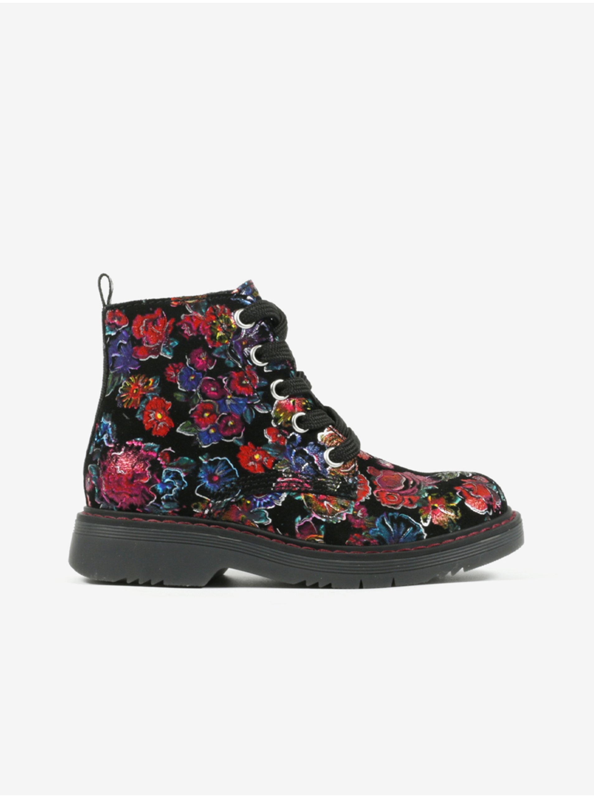 Levně Černé holčičí květované kotníkové boty Richter