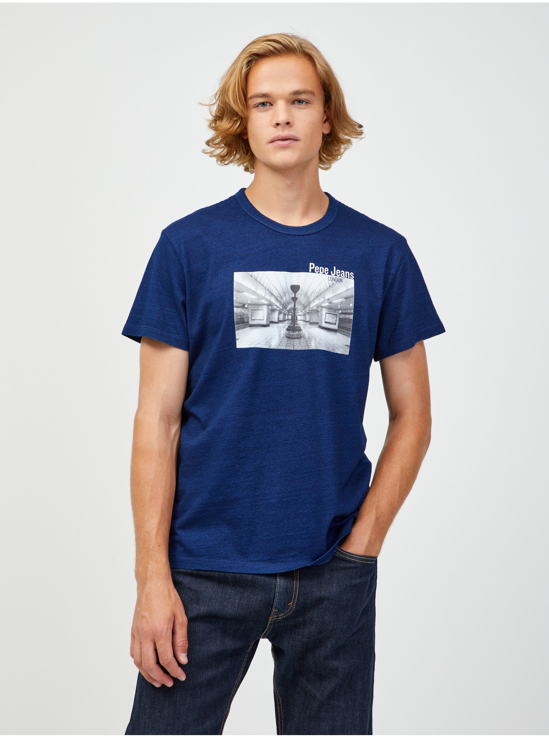 E-shop Tmavě modré pánské tričko Pepe Jeans Saint