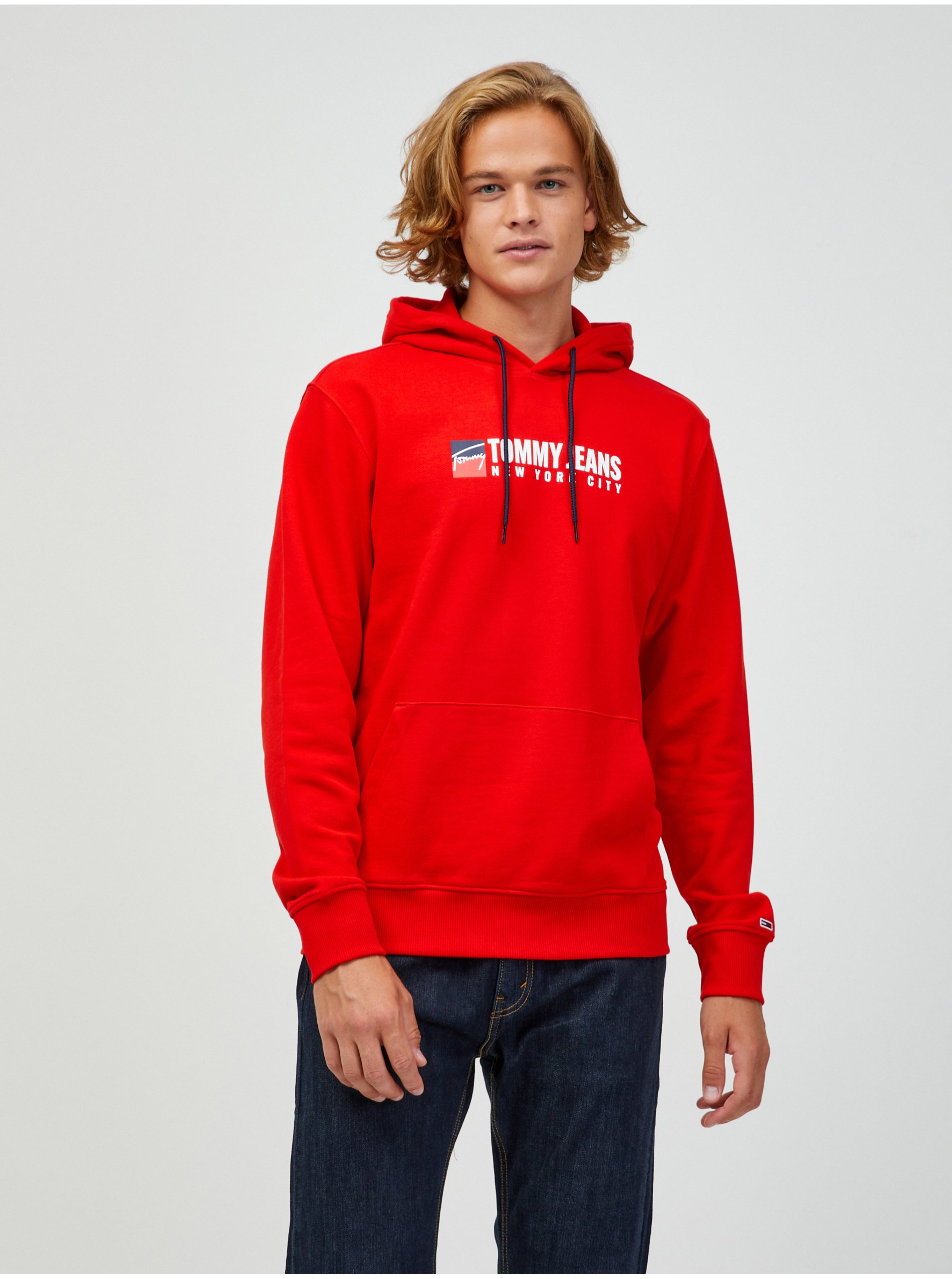 E-shop Červená pánska mikina s kapucňou Tommy Jeans