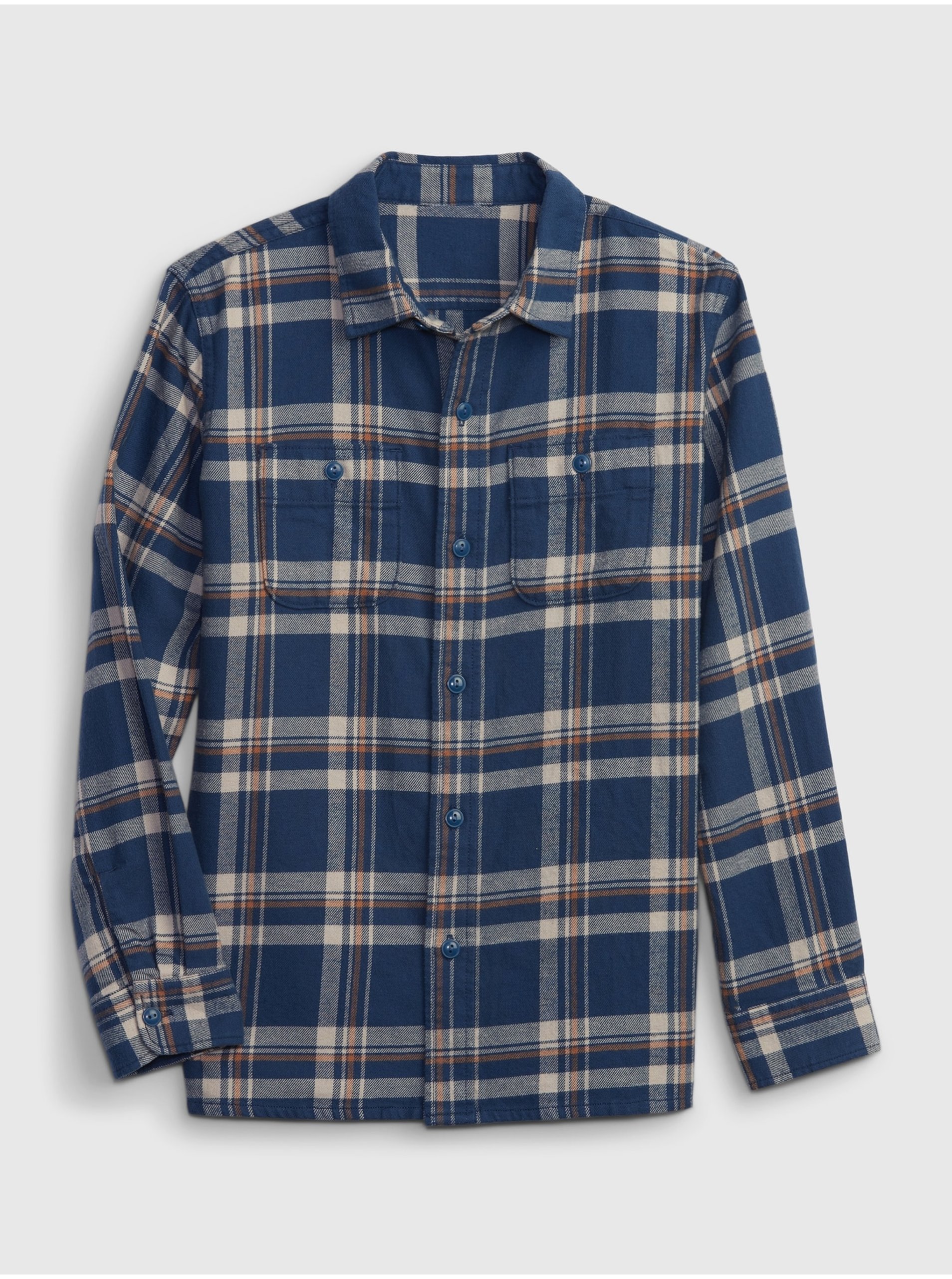 E-shop Modrá klučičí kostkovaná flanelová košile GAP organic