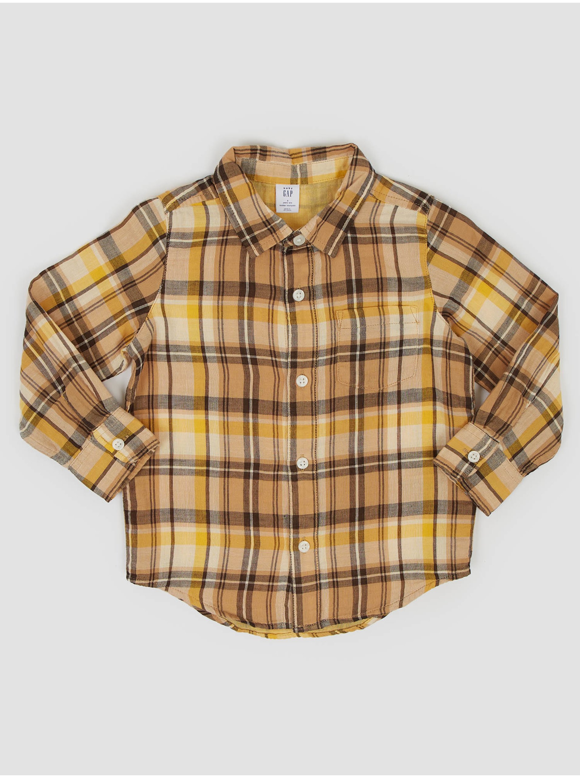 Lacno Béžovo-hnedá chlapčenská kockovaná flanelová košeľa GAP