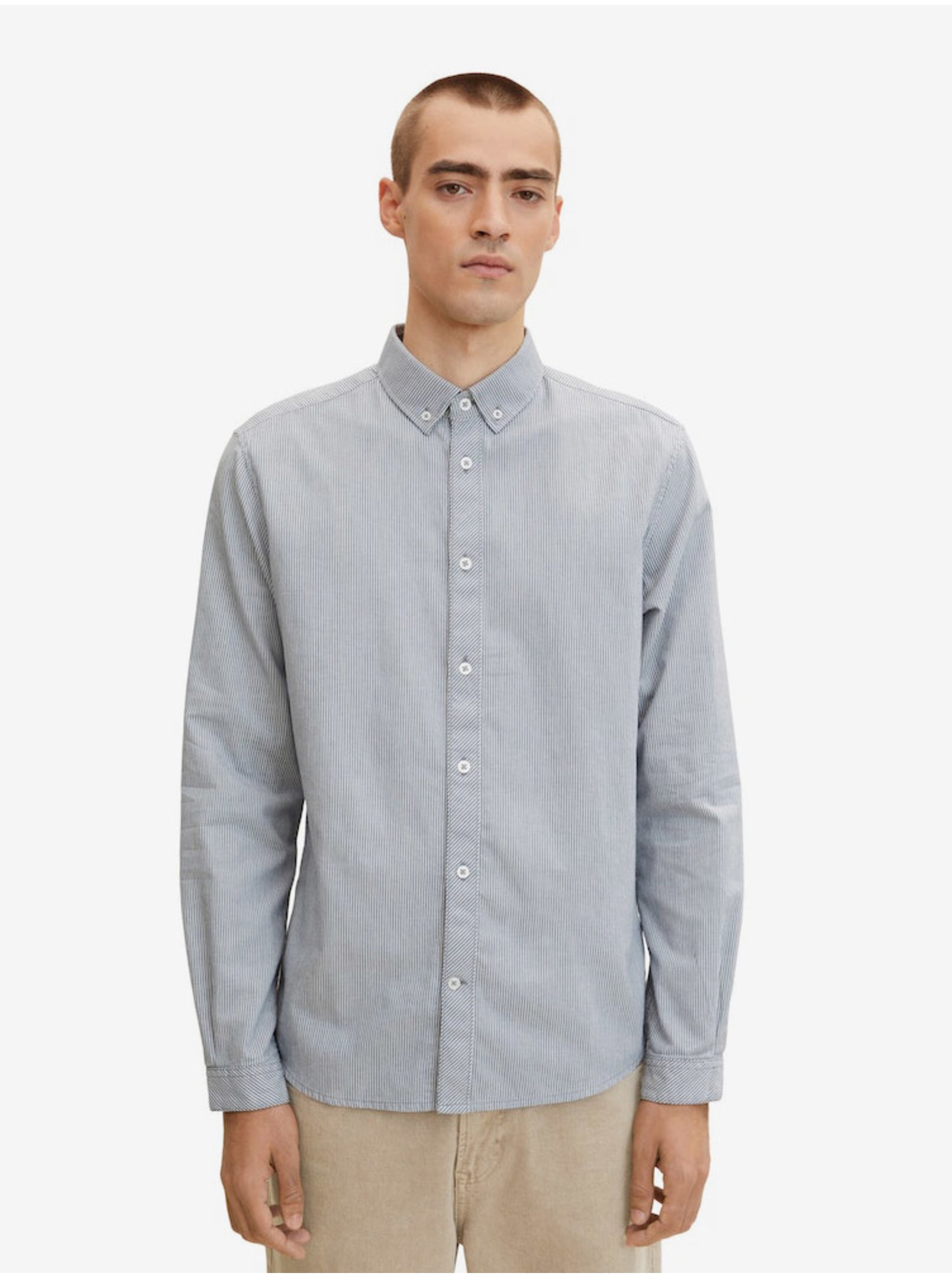 E-shop Světle modrá pánská pruhovaná košile Tom Tailor