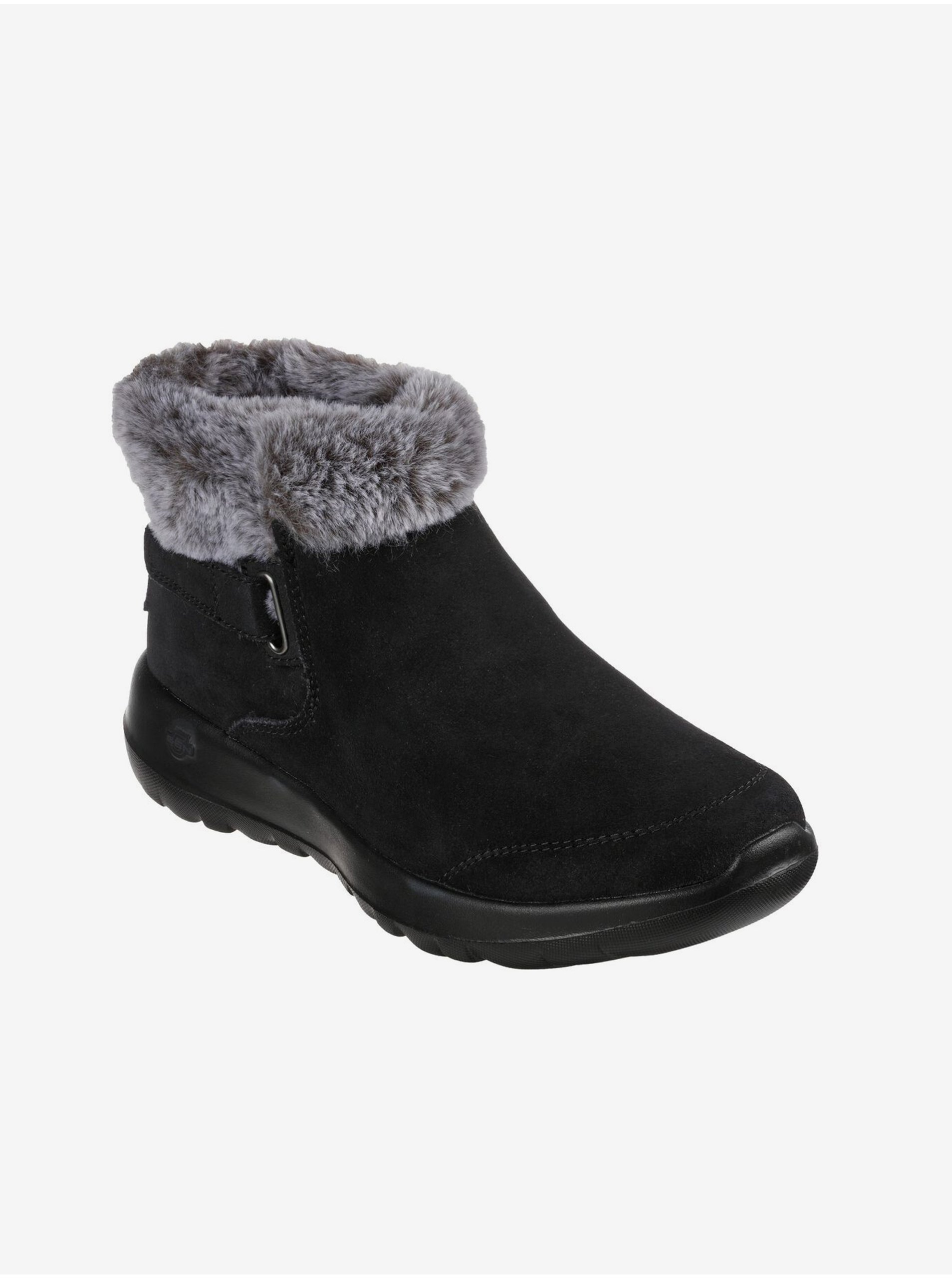 Levně Černé dámské zimní kotníkové zimní boty v semišové úpravě Skechers