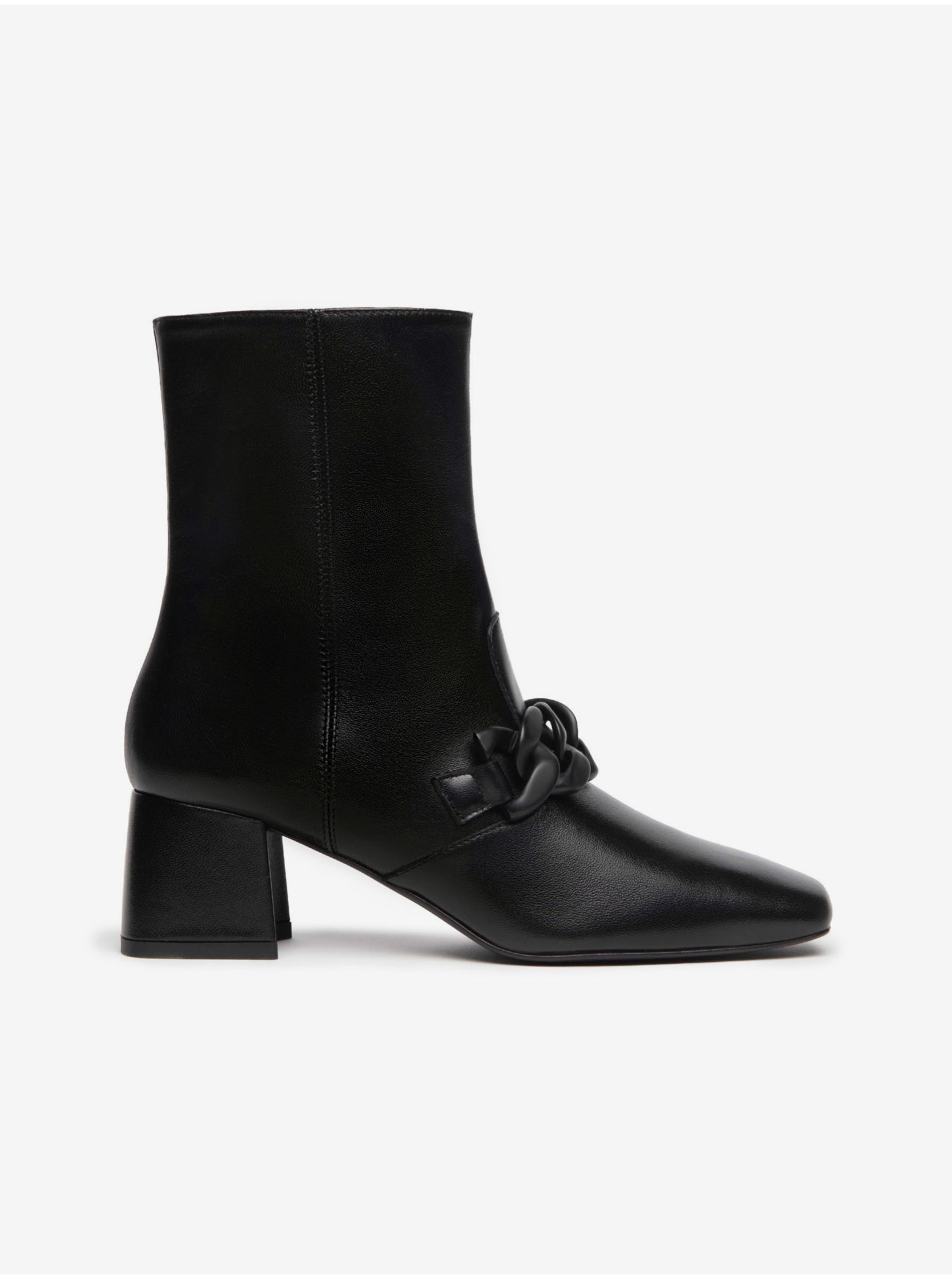 Levně Černé kotníkové kožené boty na podpatku Nero Giardini