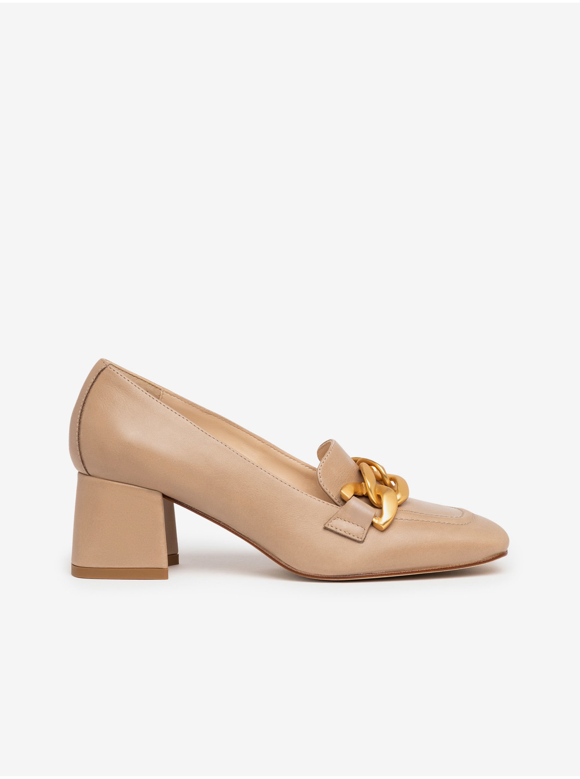 Levně Béžové kožené boty na podpatku Nero Giardini