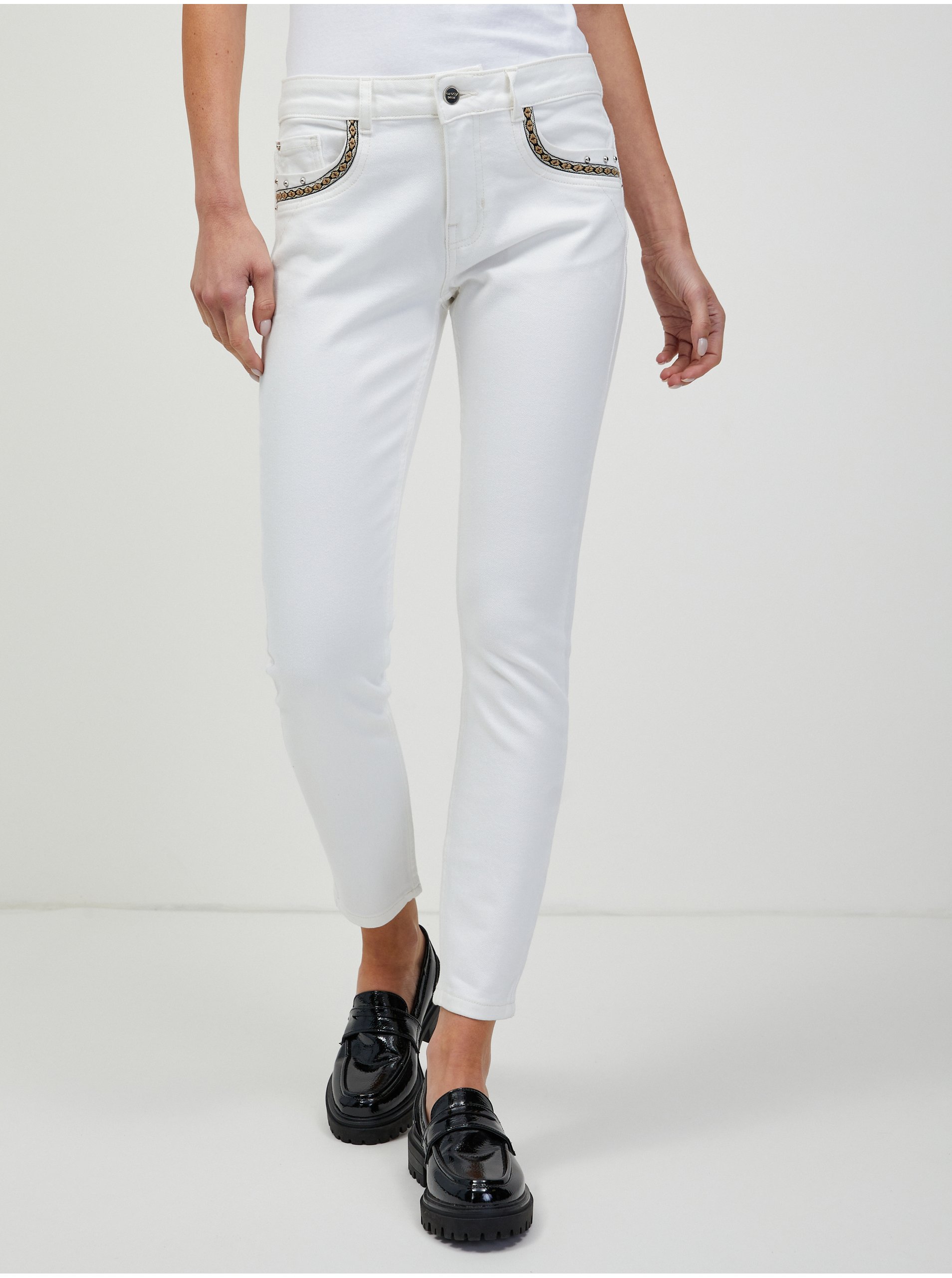 Levně Bílé zkrácené skinny fit džíny ORSAY