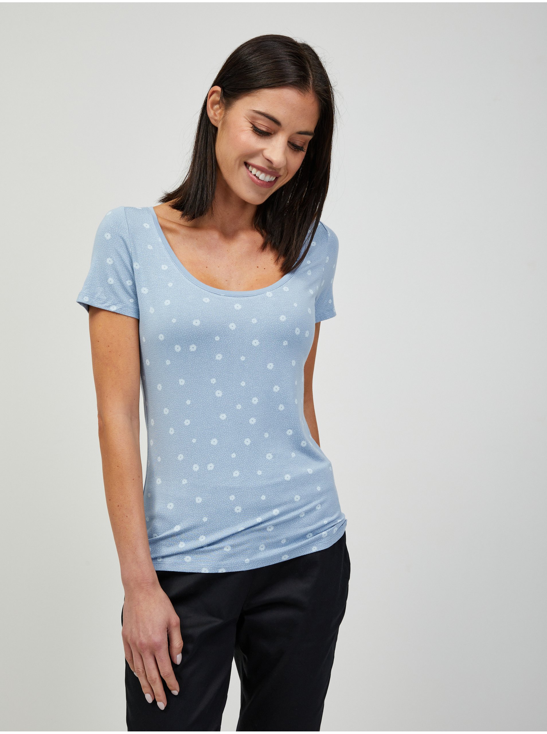 E-shop Světle modré květované tričko ORSAY