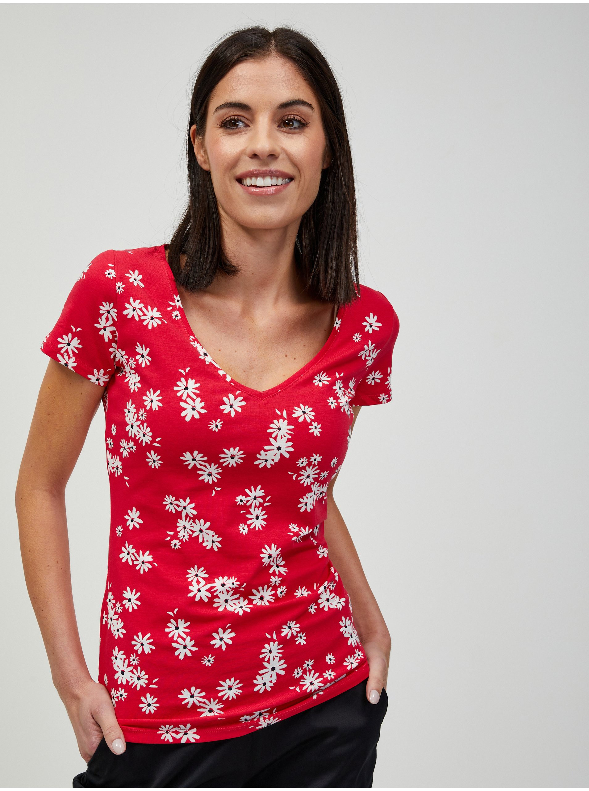 E-shop Červené květované tričko ORSAY