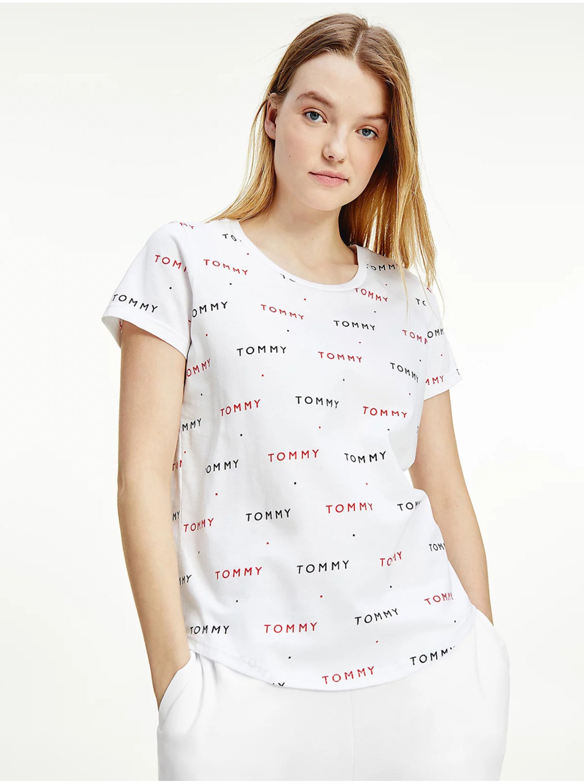 Levně Bílé dámské vzorované tričko Tommy Hilfiger