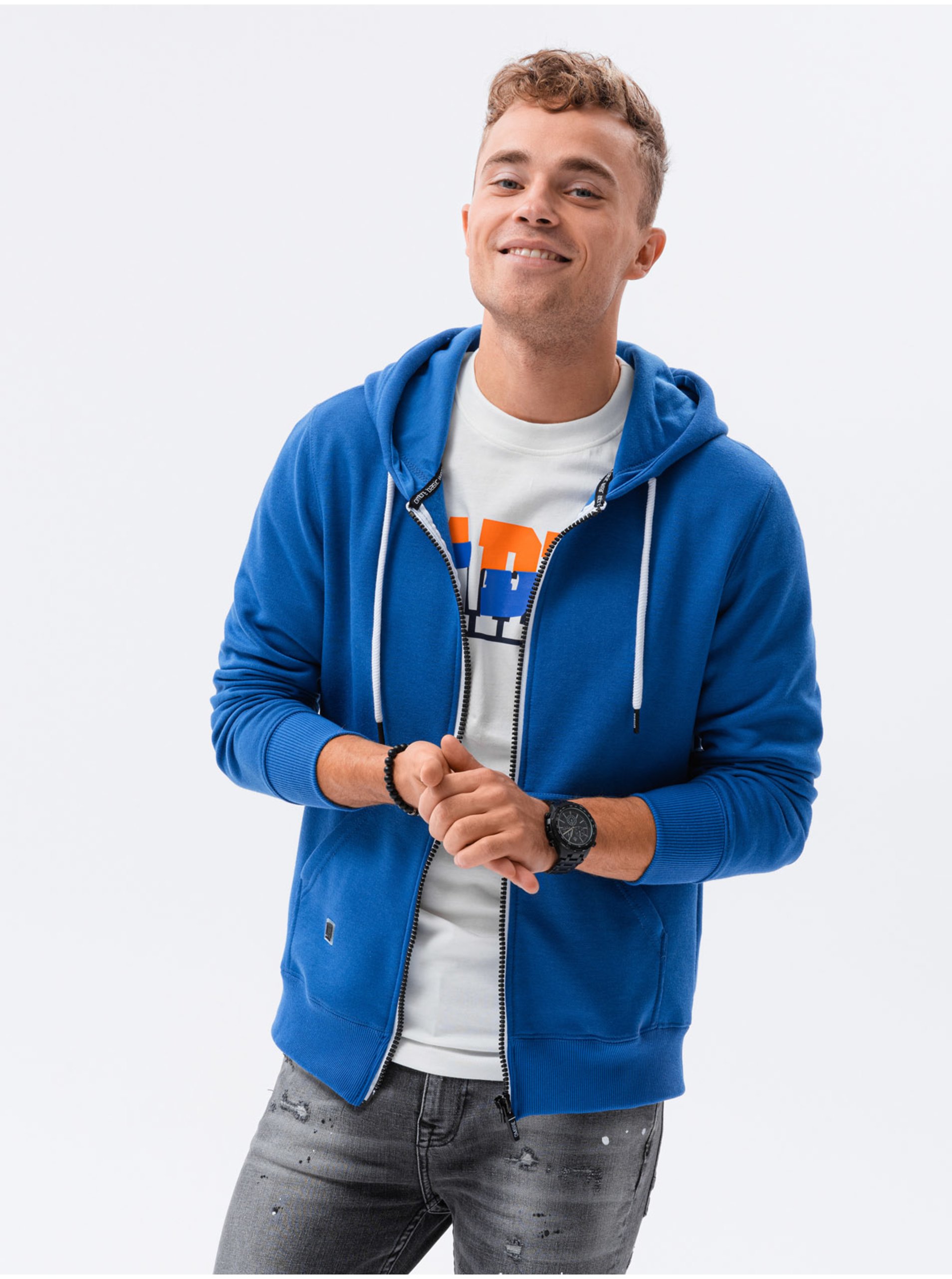 E-shop Modrá pánská basic mikina s kapucí Ombre Clothing