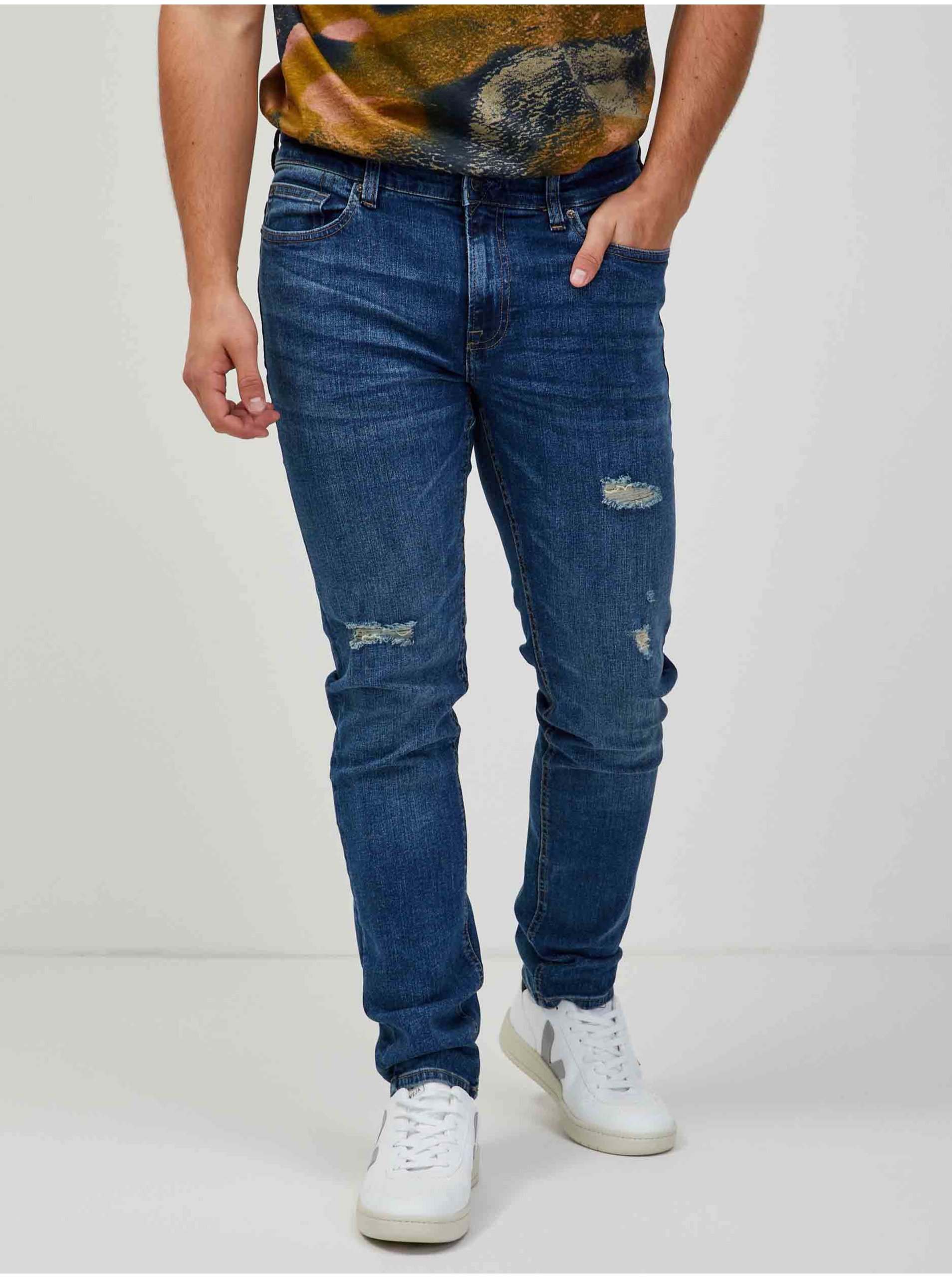 E-shop Tmavě modré slim fit džíny s potrhaným efektem ONLY & SONS Loom