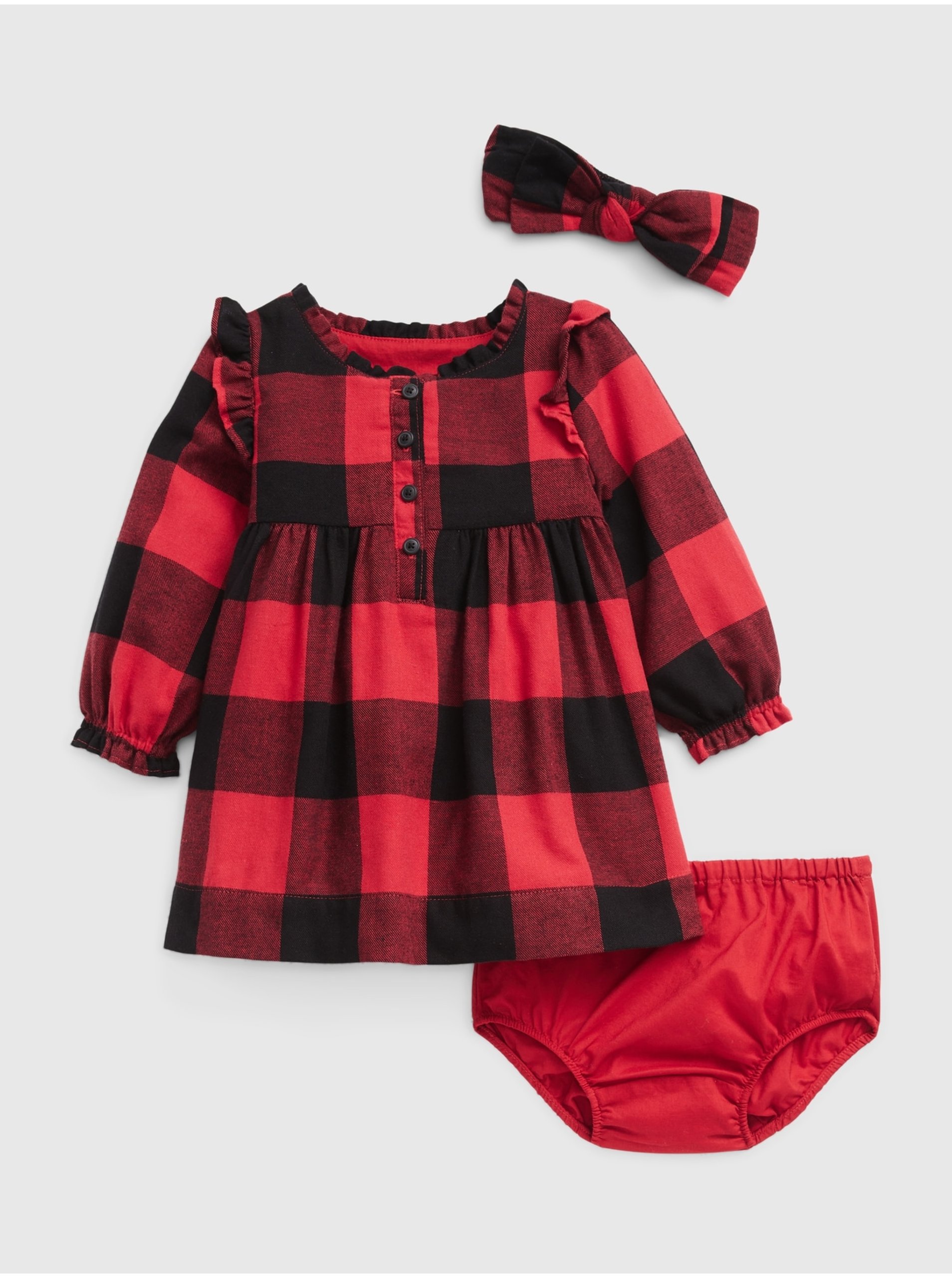 Levně Červené dětské kostkované šaty set GAP