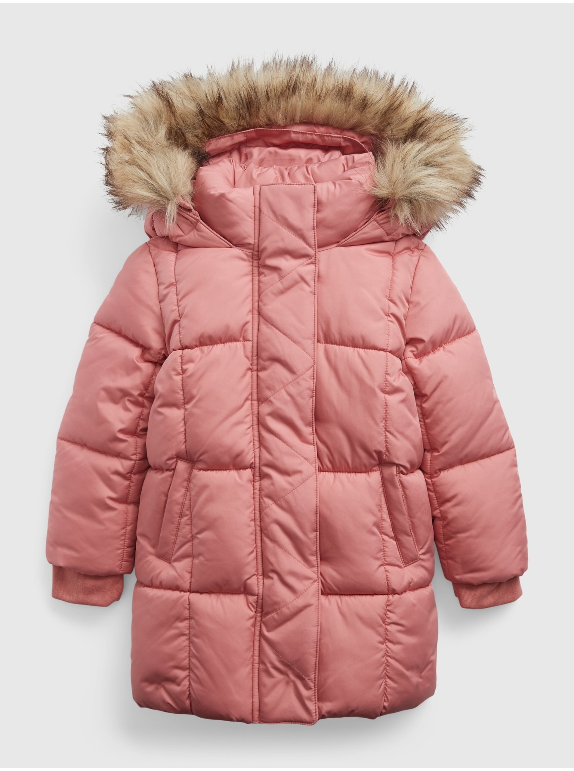 Lacno Ružová dievčenská prešívaná bunda s kapucňou GAP