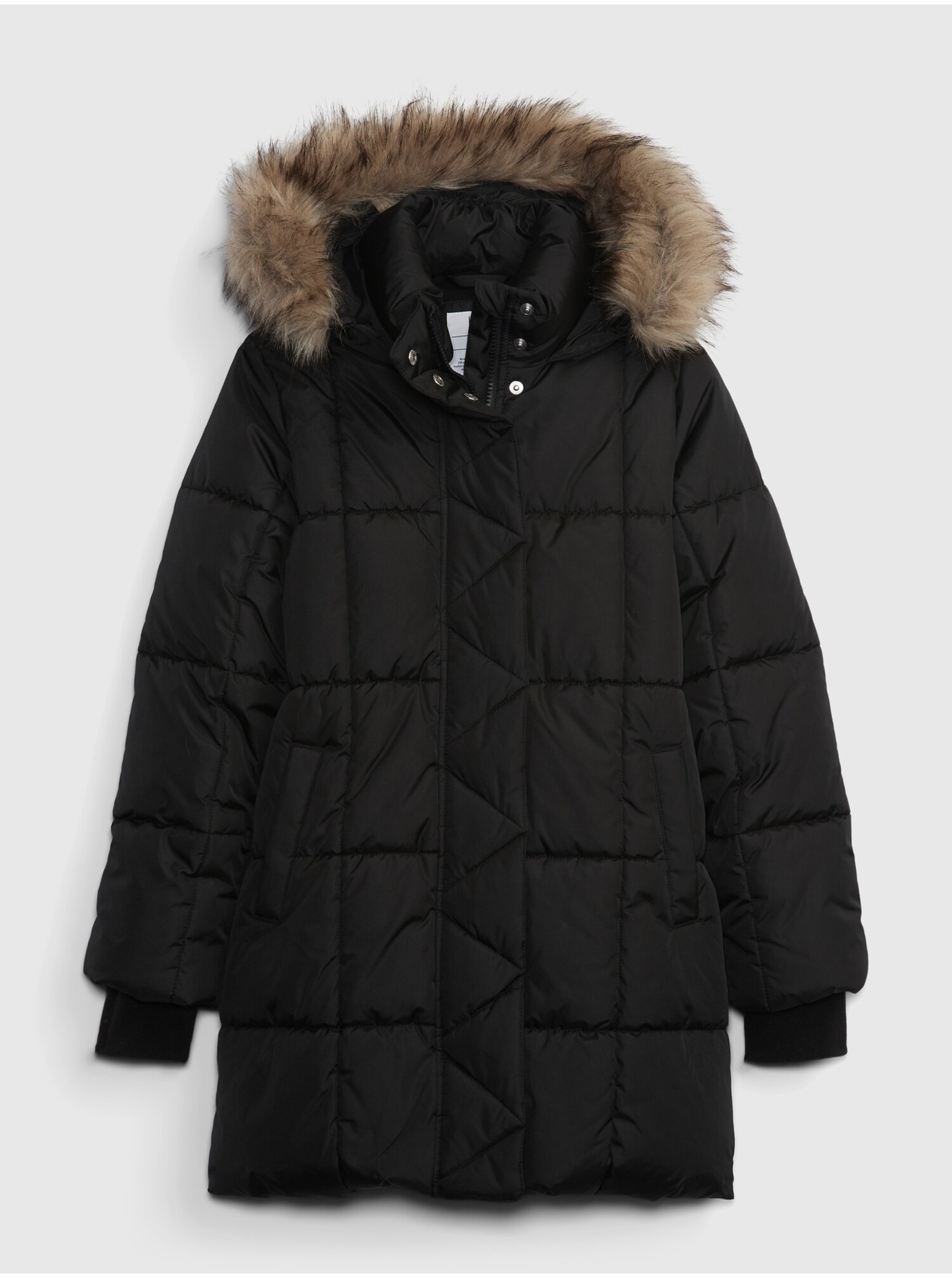 Lacno Čierna dievčenská zimná prešívaná bunda s kapucňou GAP