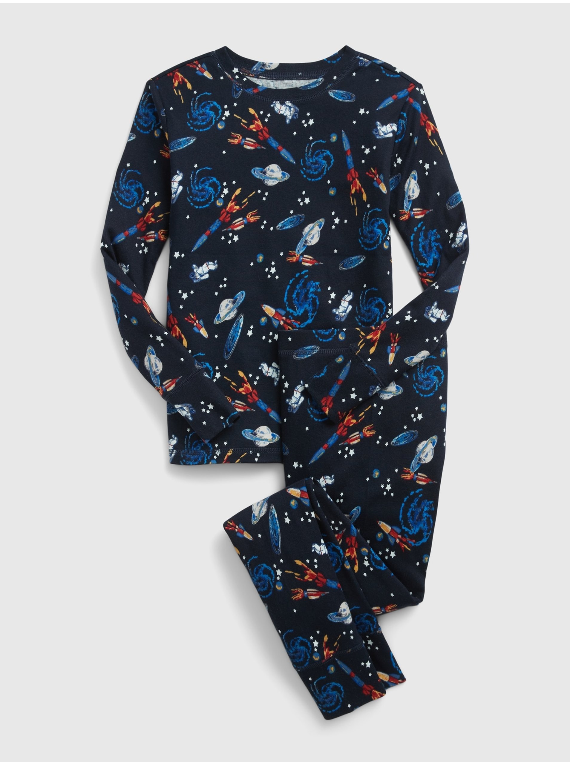 Levně Tmavě modré dětské vzorované pyžamo GAP vesmír