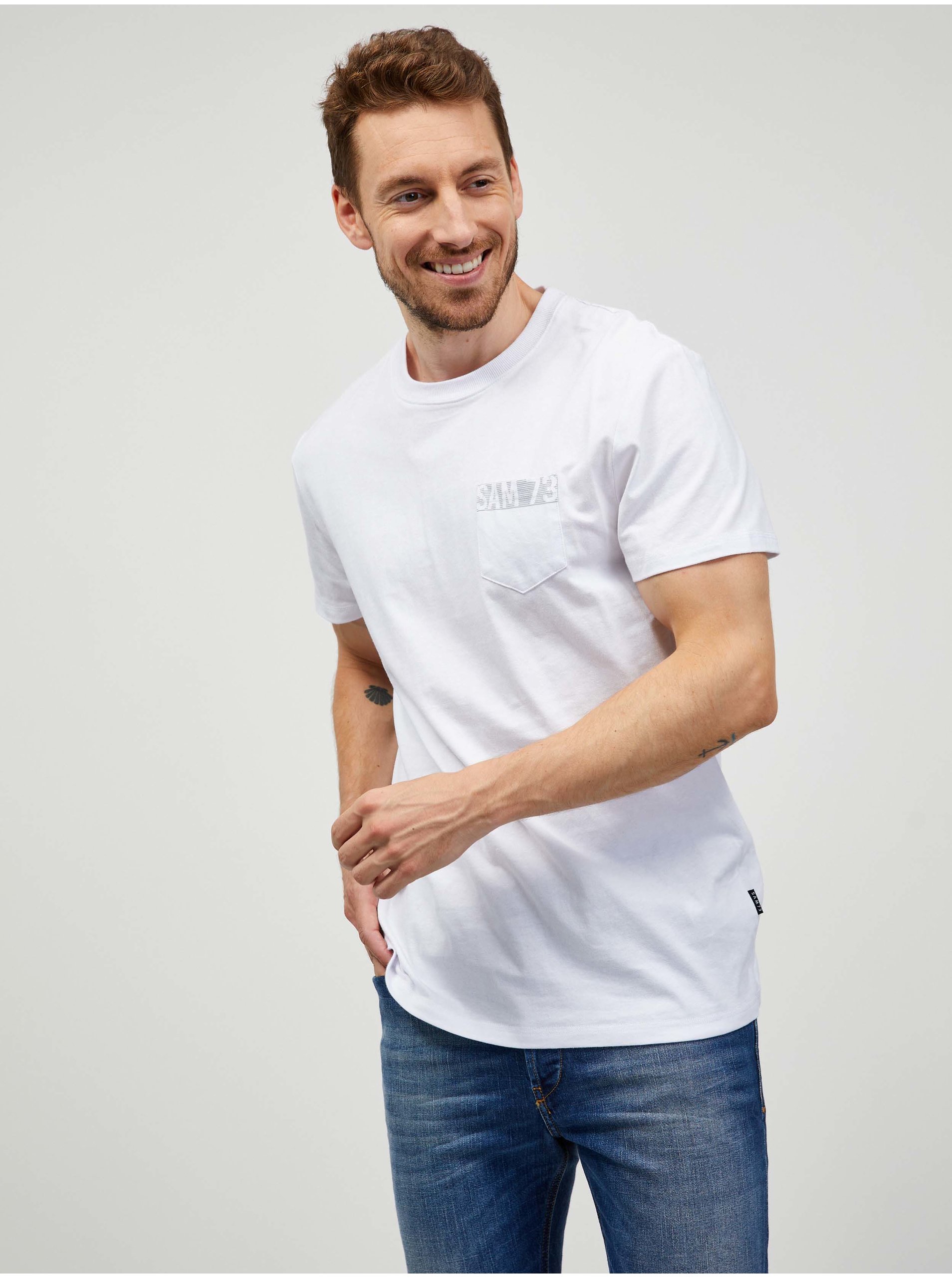 E-shop Bílé pánské tričko SAM 73 Quarip