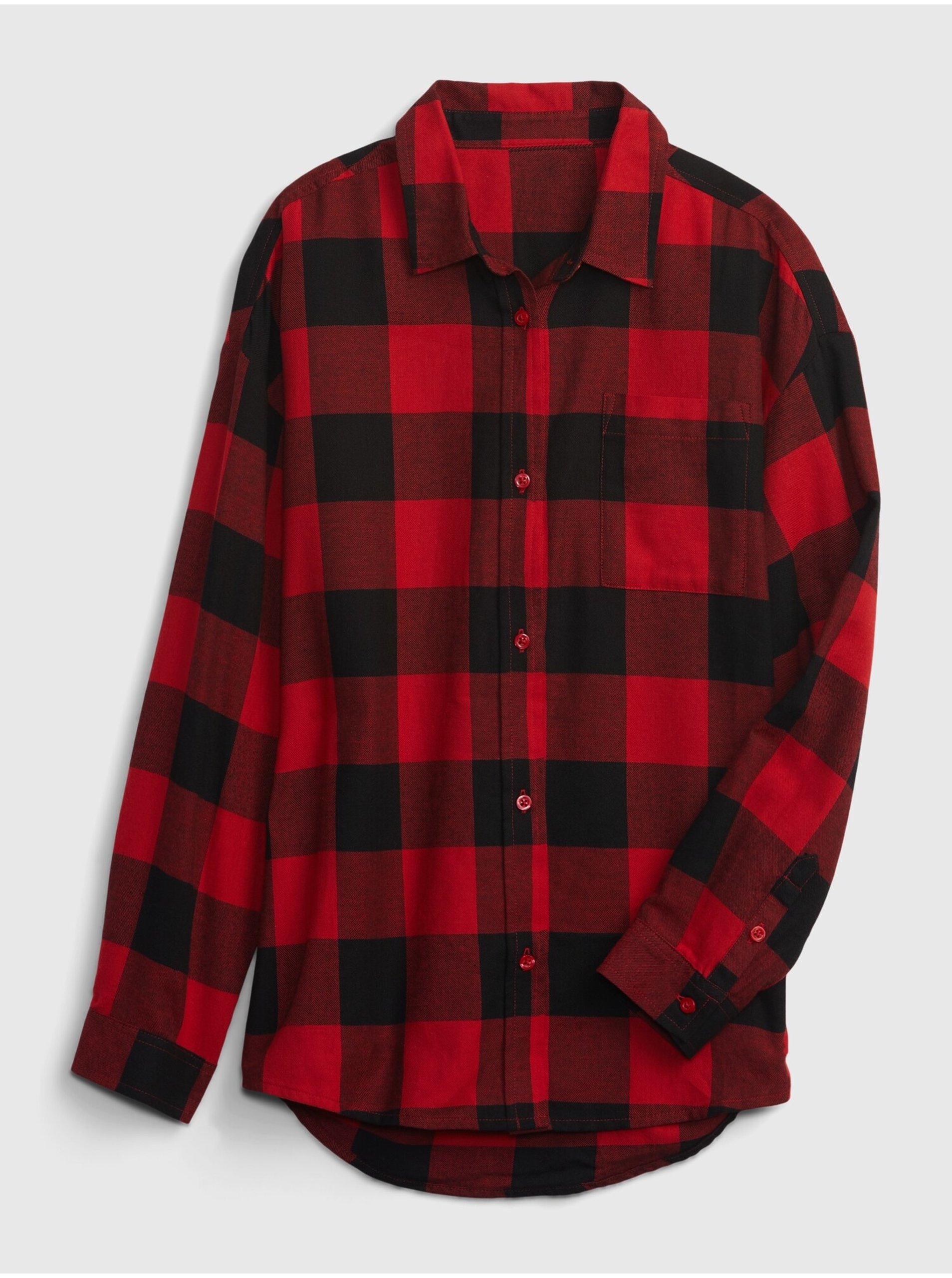 E-shop Čierno-červená detská kockovaná flanelová košeľa GAP