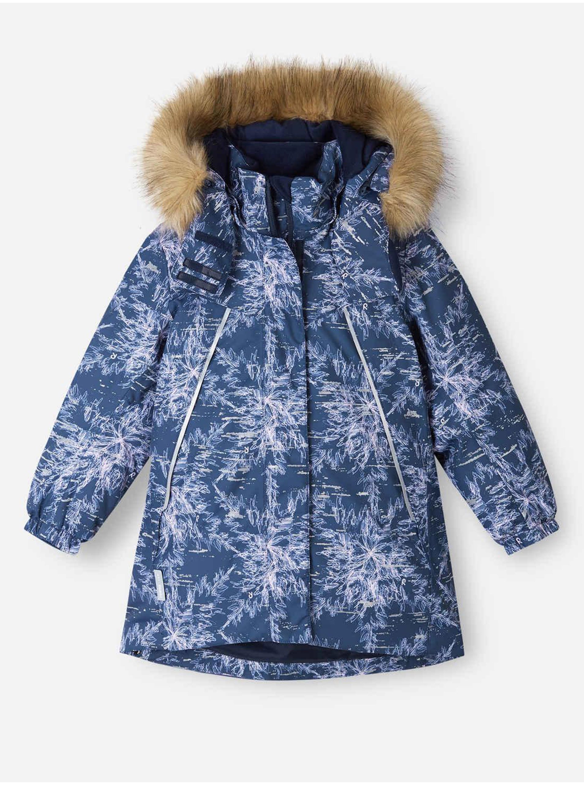 Levně Modrá vzorovaná dětská nepromokavá zimní bunda Reima Silda