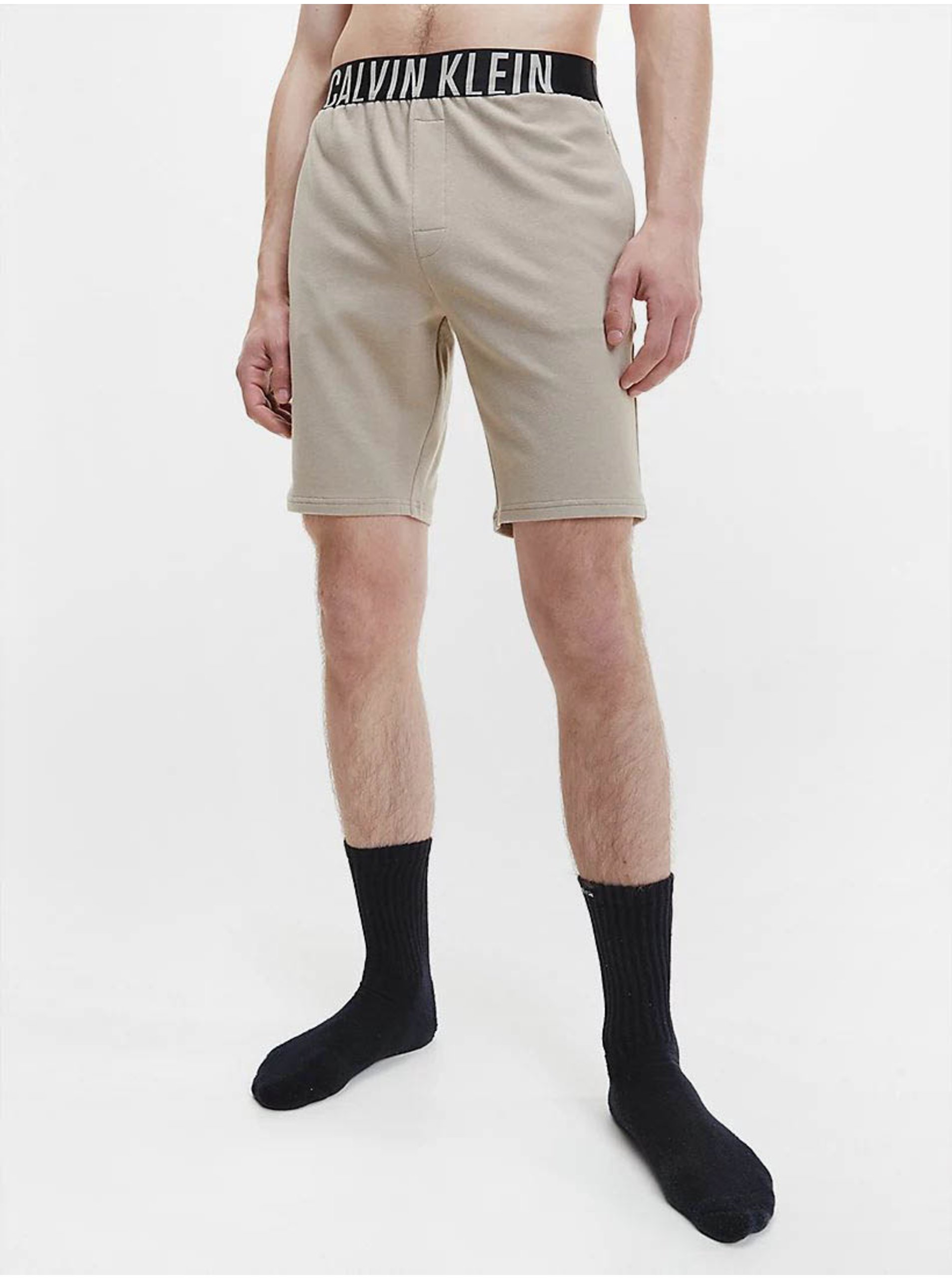 Levně Béžové pánské kraťasy na spaní Calvin Klein Underwear