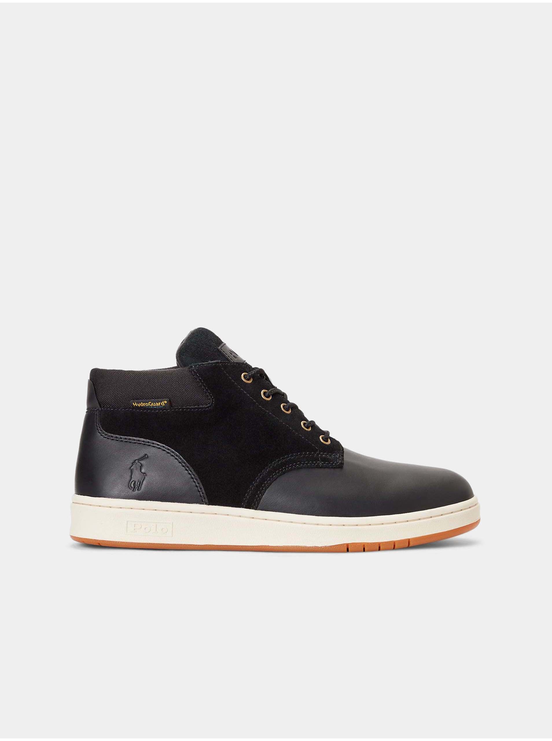 Levně Černé pánské kotníkové kožené boty POLO Ralph Lauren