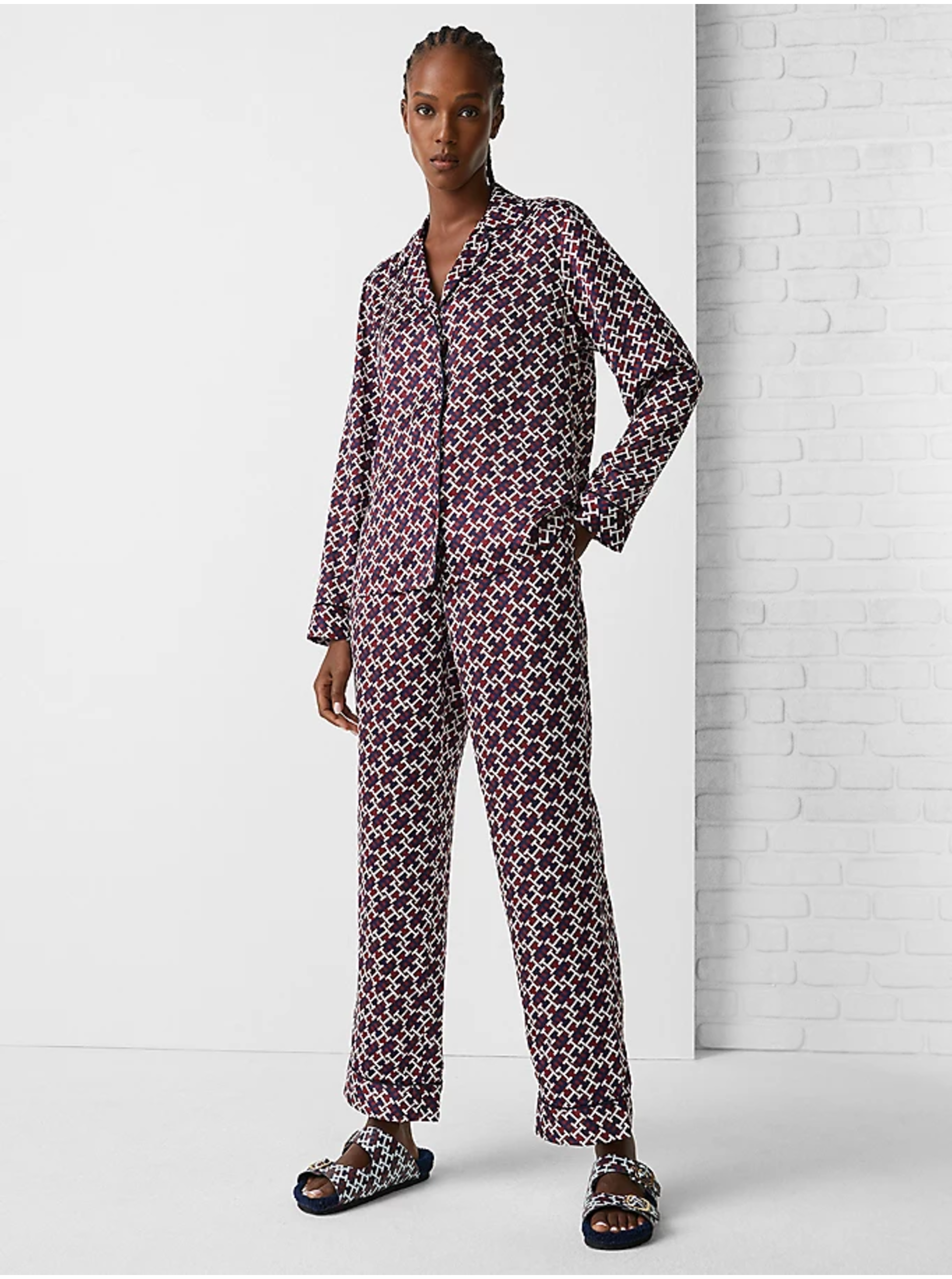 Levně Modro-vínové dámské vzorované pyžamo Tommy Hilfiger Underwear