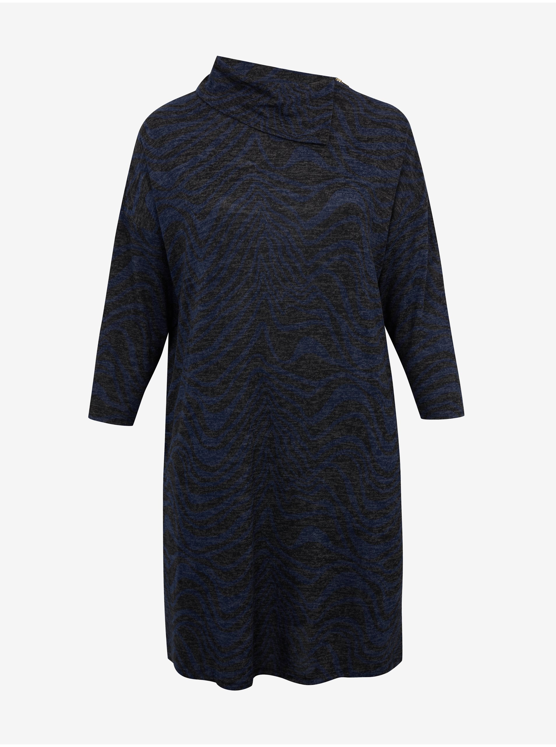 E-shop Tmavě modré žíhané svetrové šaty Fransa