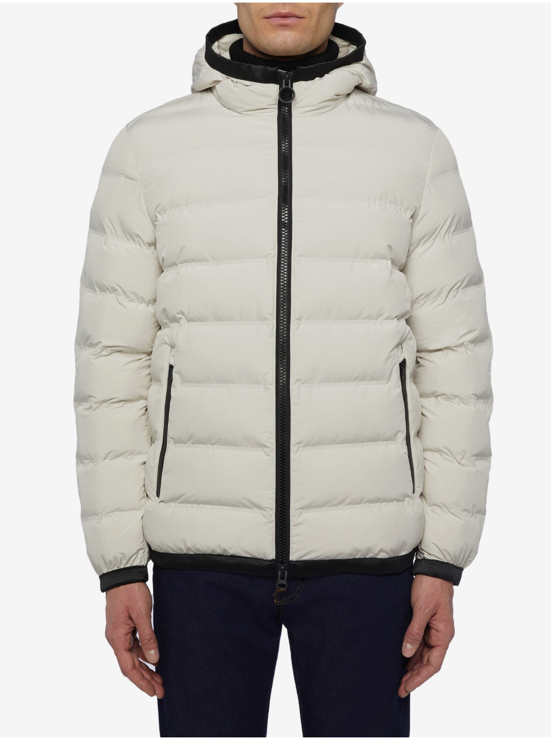 E-shop Světle šedá pánská prošívaná zimní bunda s kapucí Geox