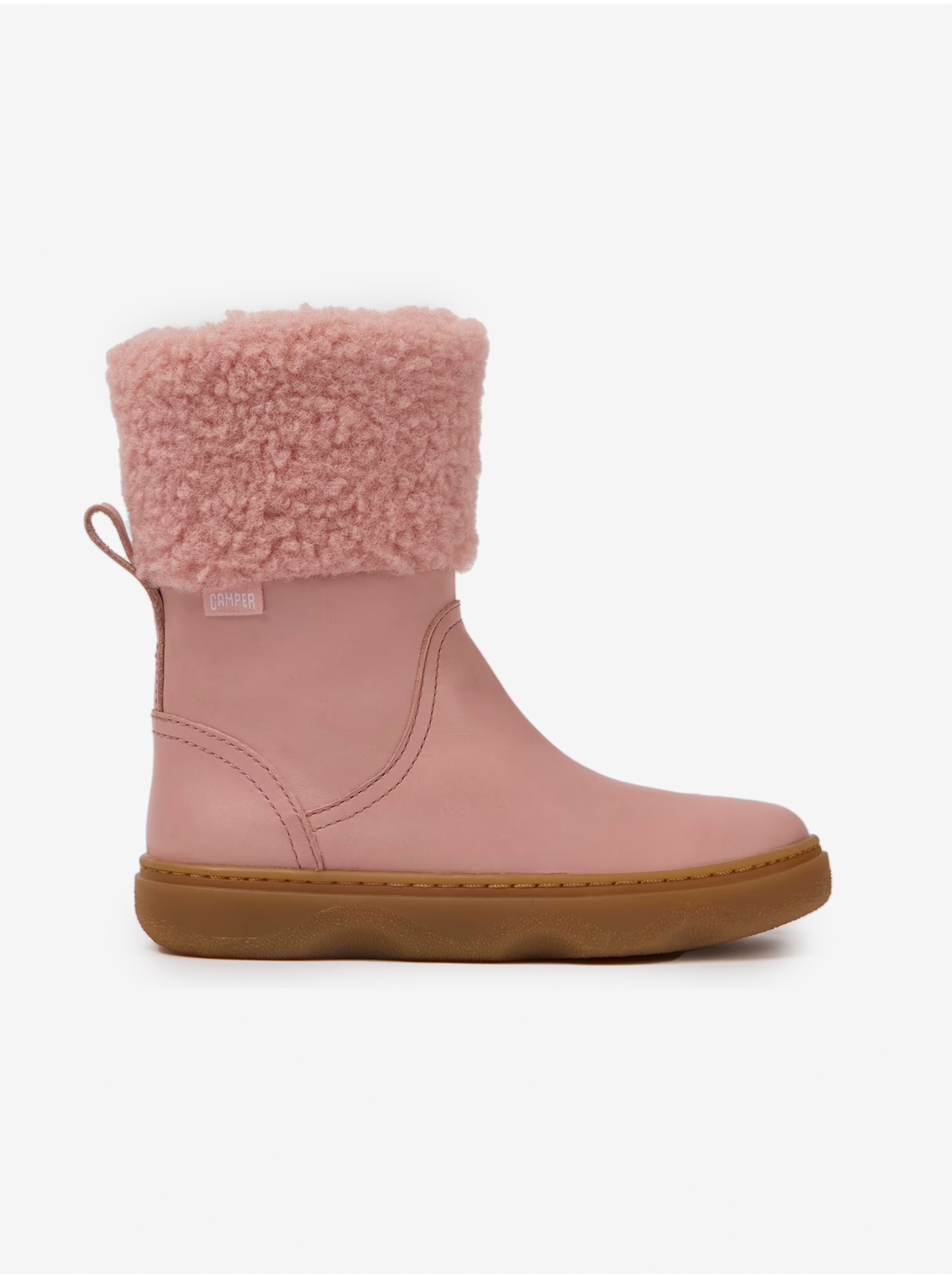 Levně Růžové holčičí kožené zimní boty s umělým kožíškem Camper