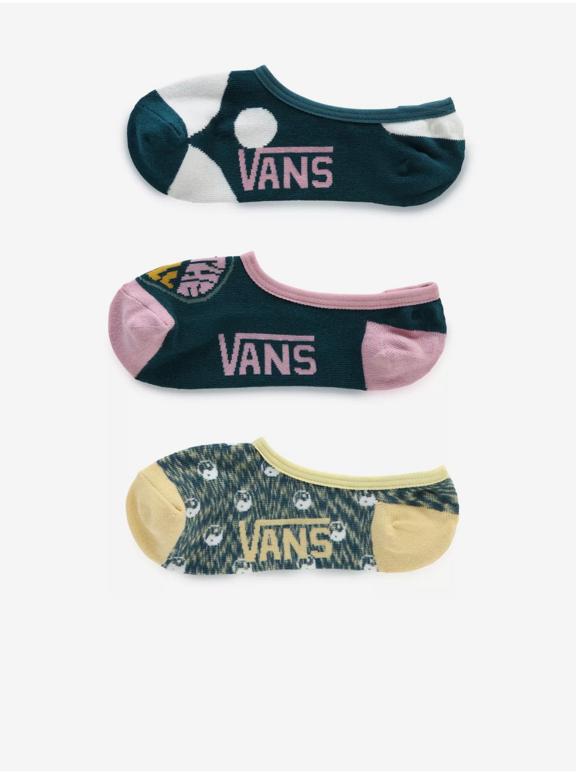 E-shop Sada tří párů dámských ponožek v zelené, růžové a žluté barvě VANS