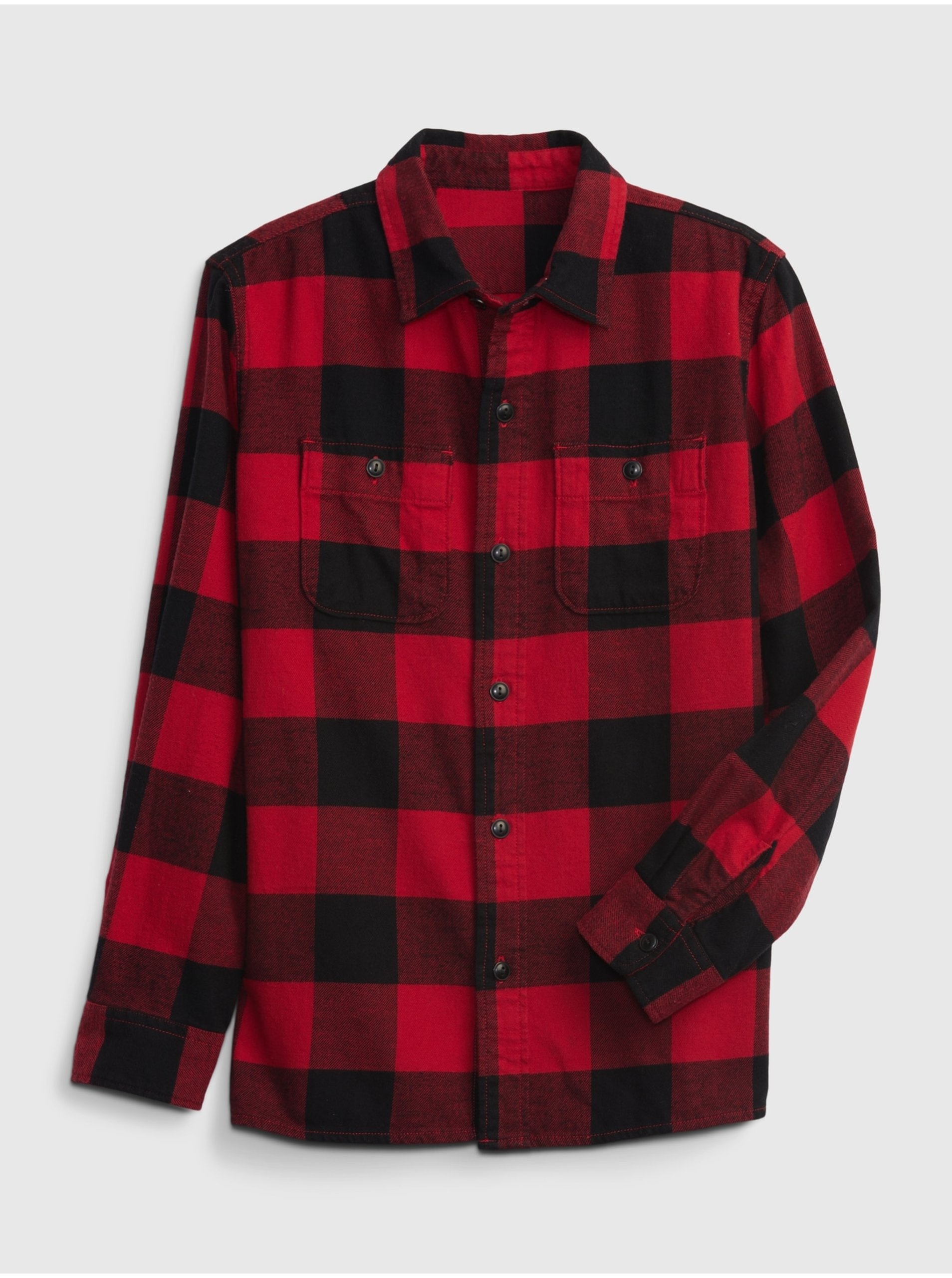 Lacno Čierno-červená chlapčenská kockovaná flanelová košeľa GAP