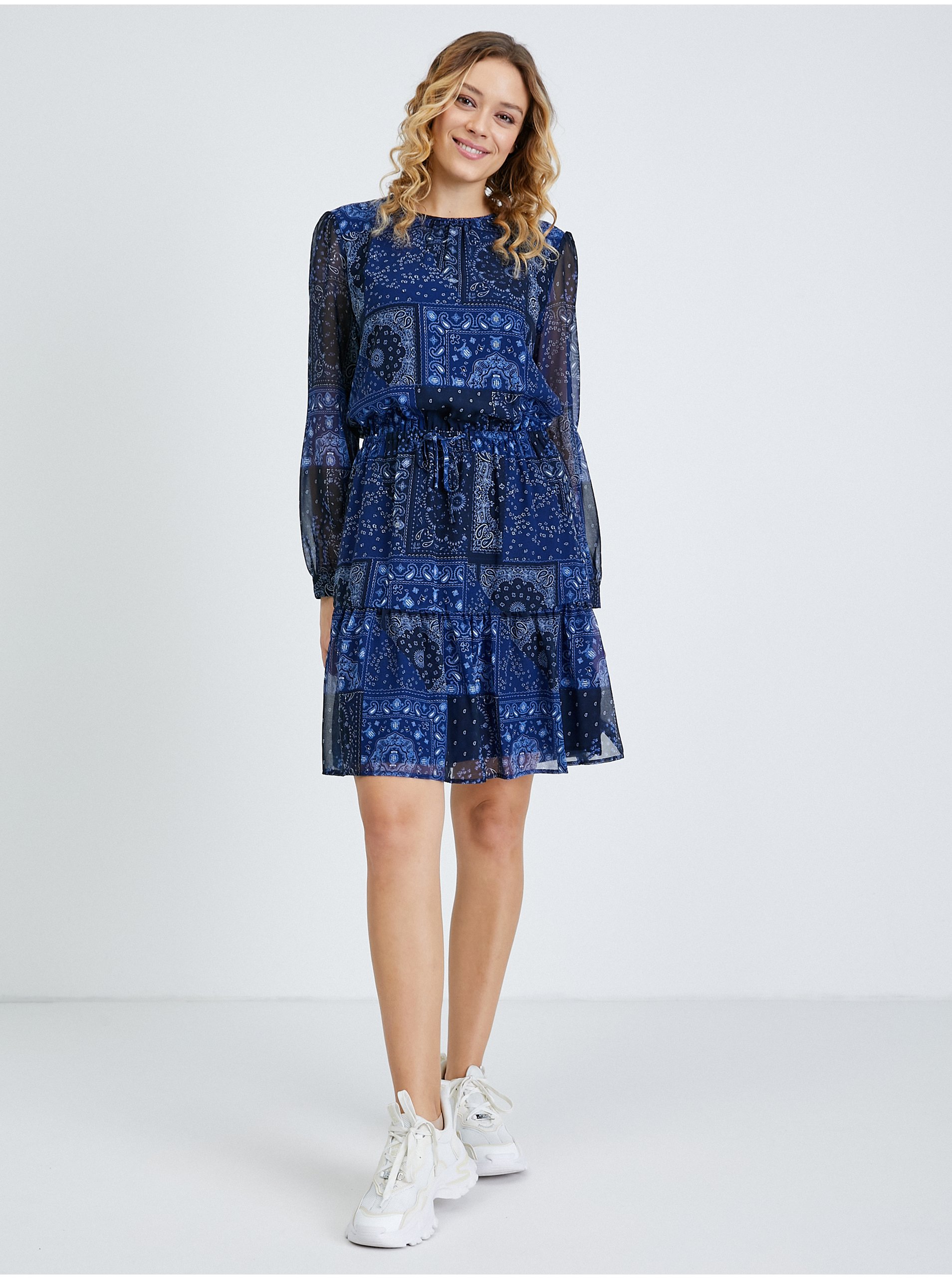 E-shop Tmavě modré dámské vzorované košilové šaty Tommy Hilfiger