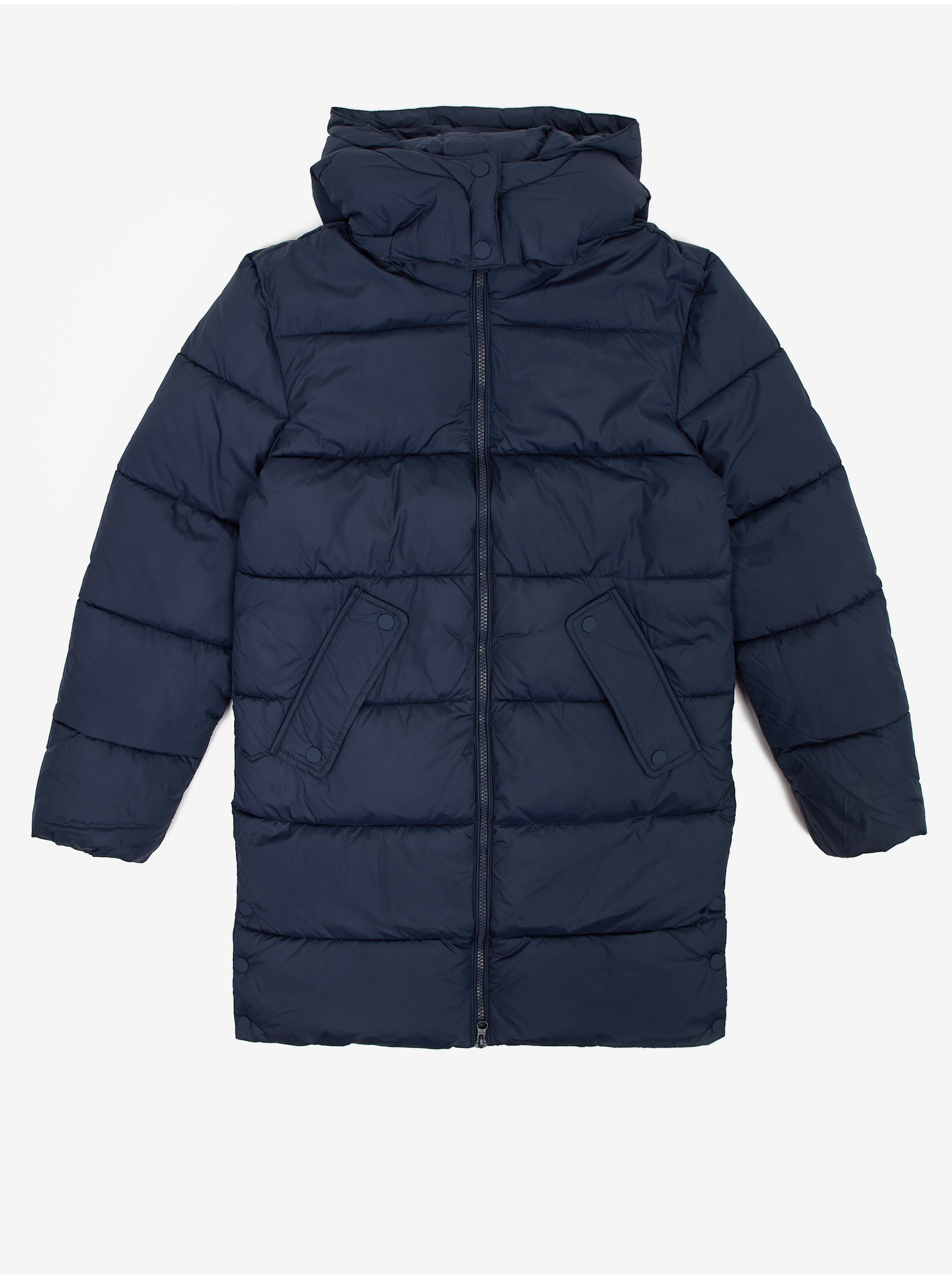 E-shop Tmavě modrý holčičí prošívaný zimní kabát s odepínací kapucí Tom Tailor