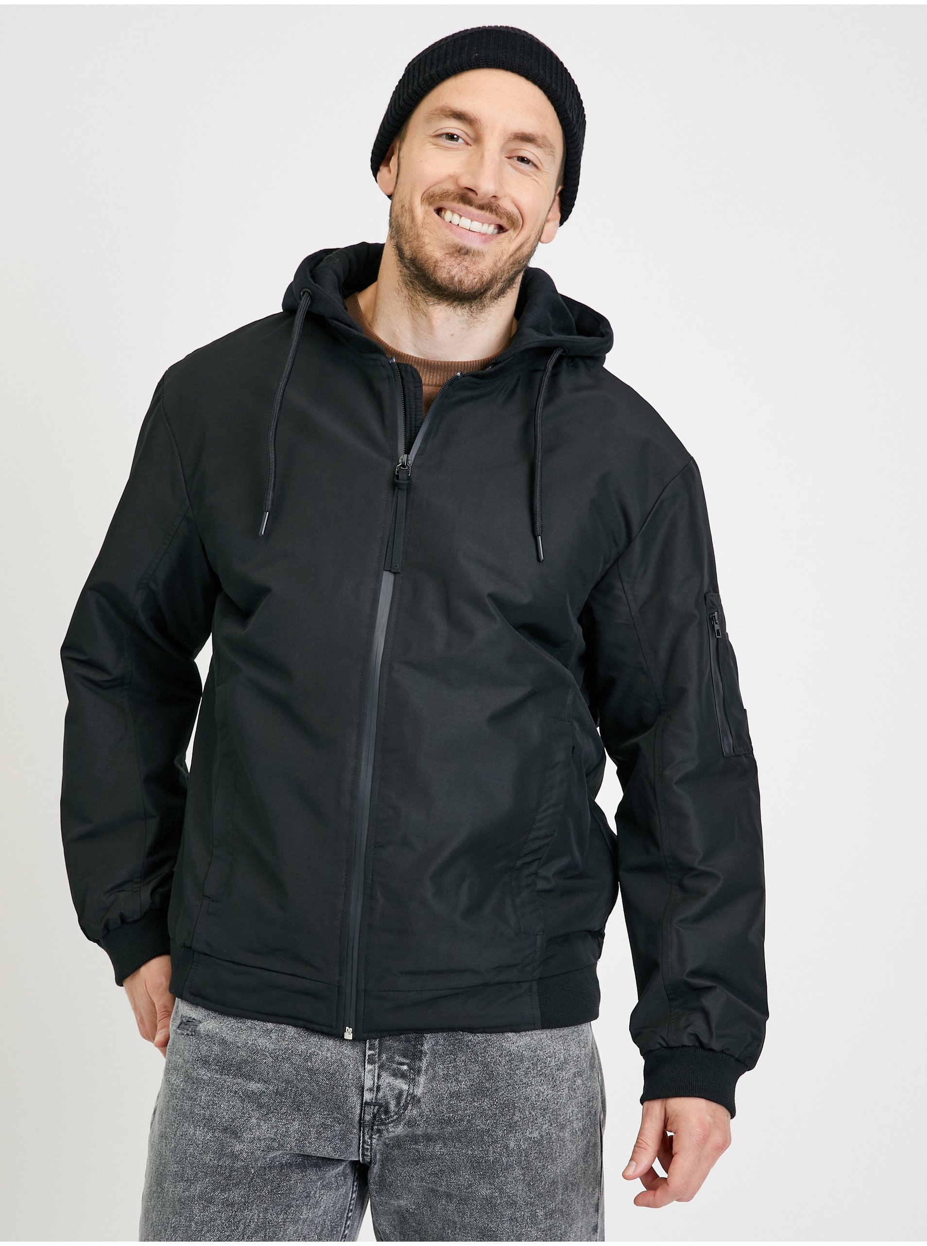 E-shop Černá pánská lehká bunda s odepínací kapucí Tom Tailor Denim