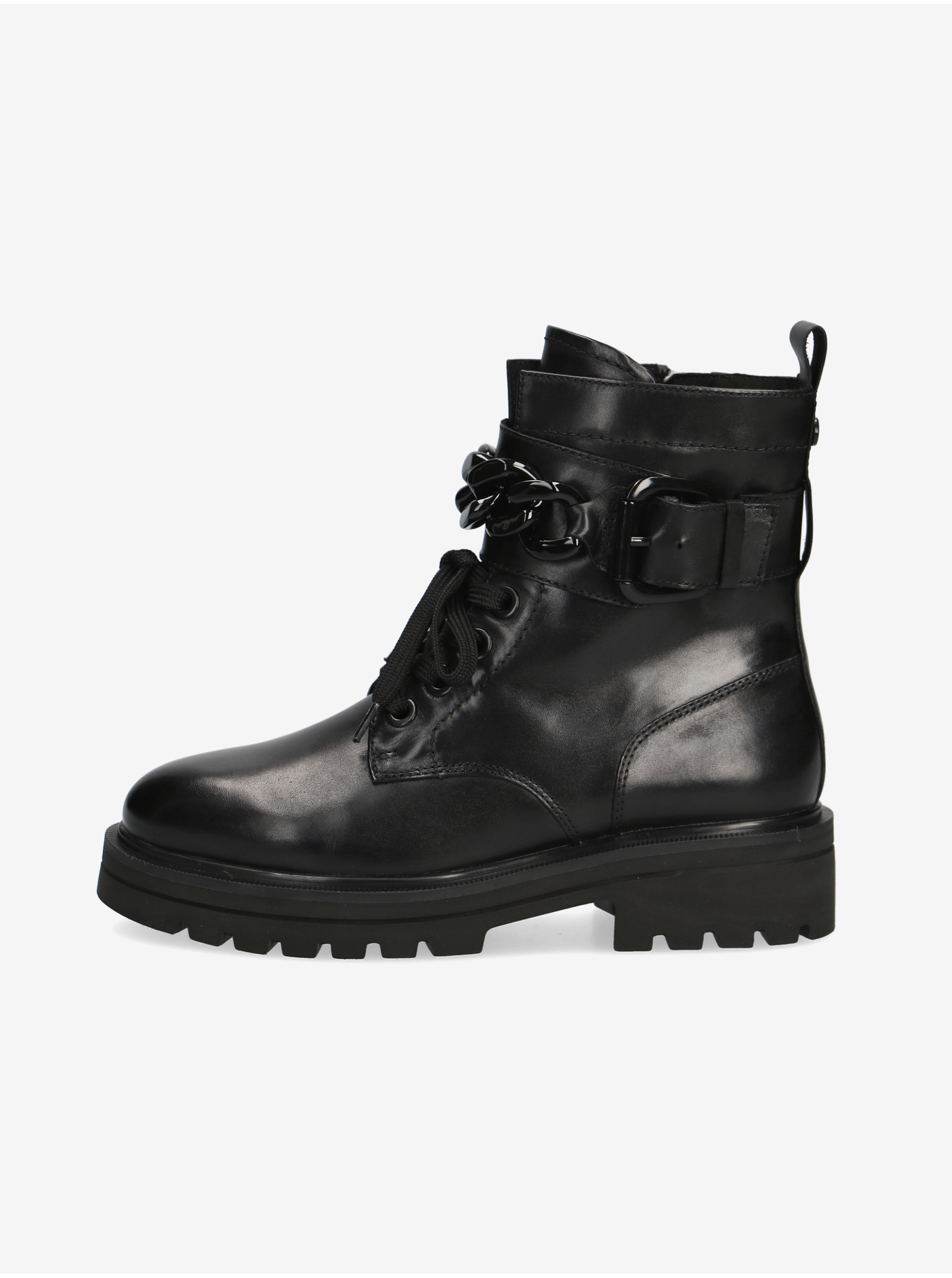E-shop Černé dámské kotníkové kožené boty Caprice