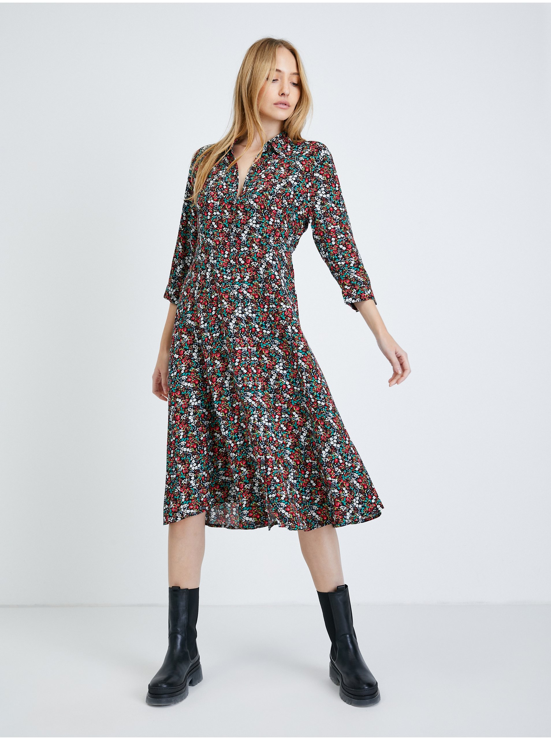 E-shop Černé dámské květované košilové šaty JDY Munte