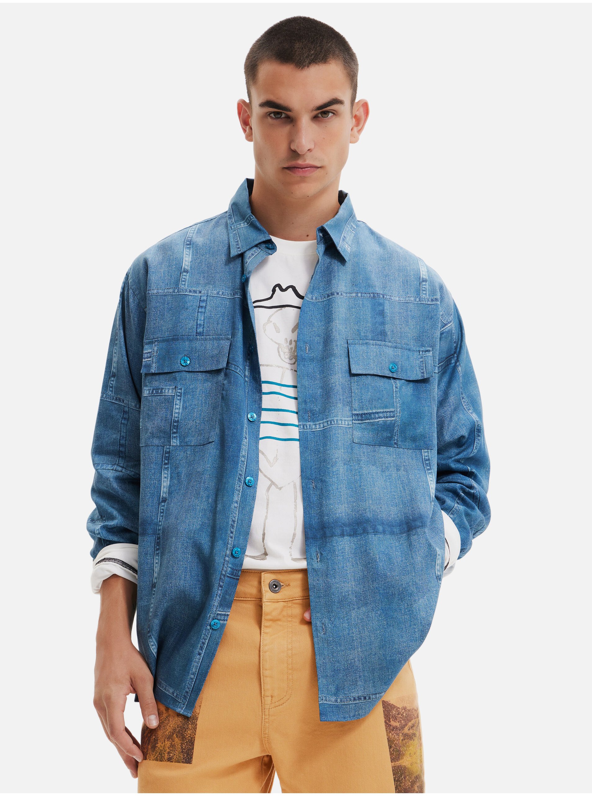 E-shop Modrá pánská džínová košile Desigual Raw