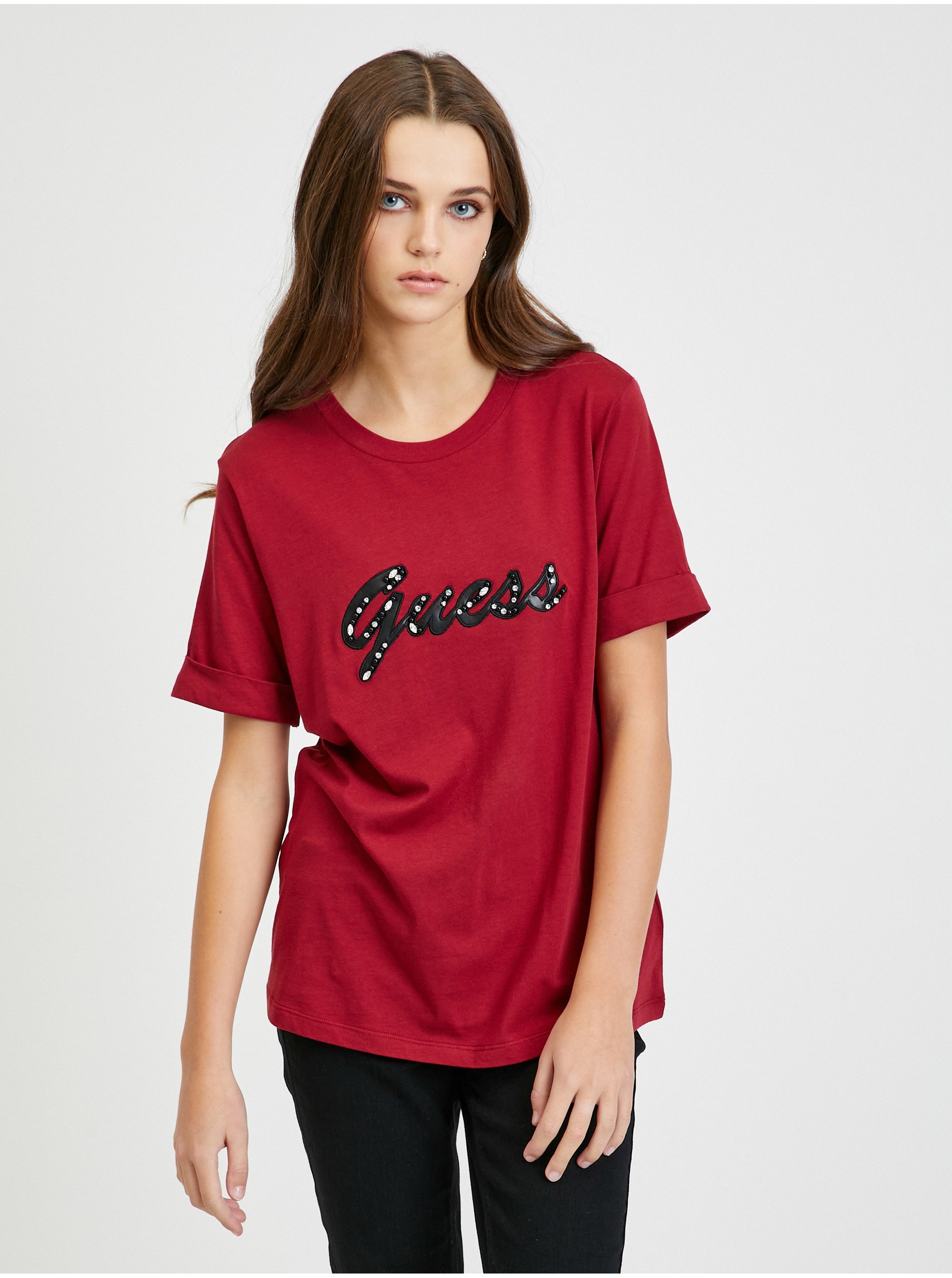 Levně Červené dámské tričko Guess Nichita