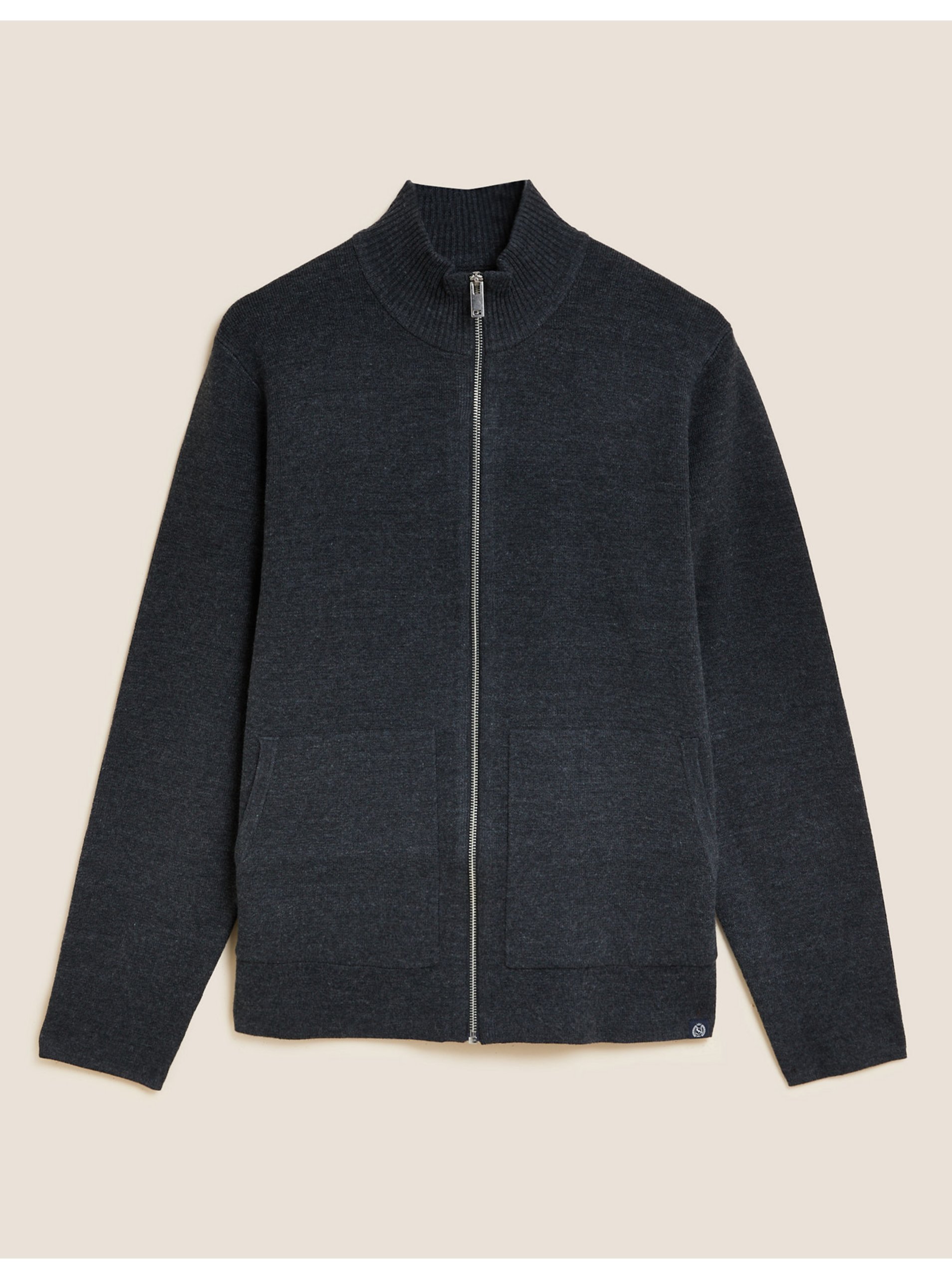 Levně Tmavě šedý pánský svetr na zip Marks & Spencer