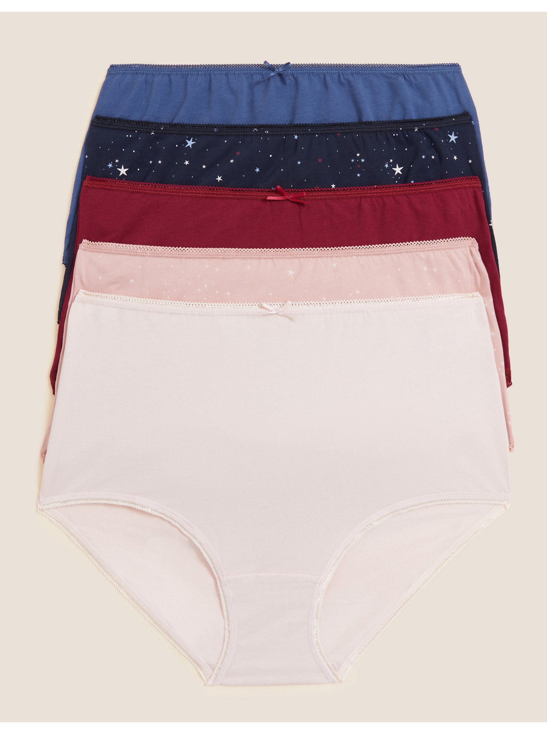Levně Sada pěti dámských kalhotek v růžové a modré barvě Marks & Spencer