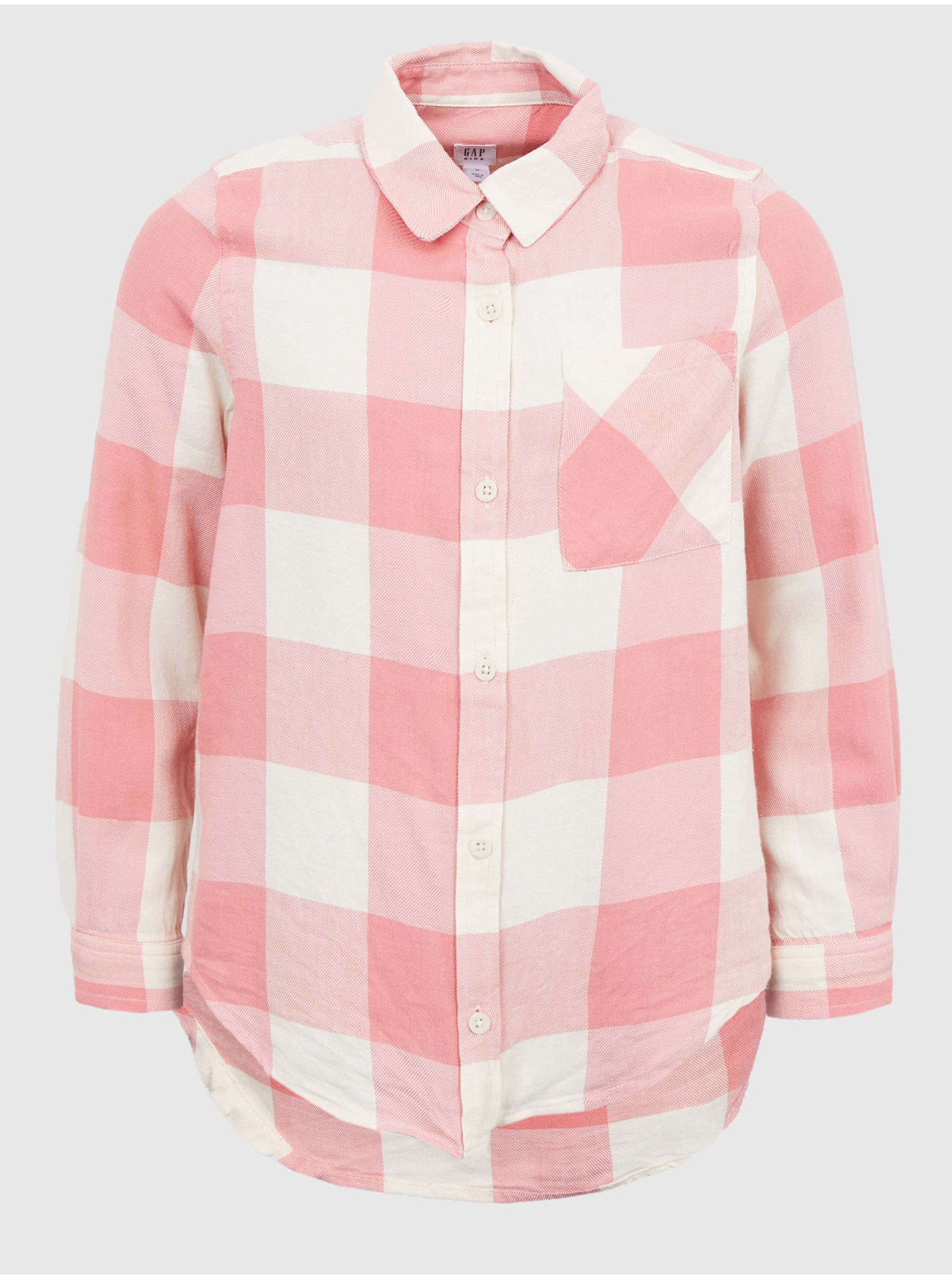 Lacno Ružovo-krémová dievčenská kockovaná flanelová košeľa GAP