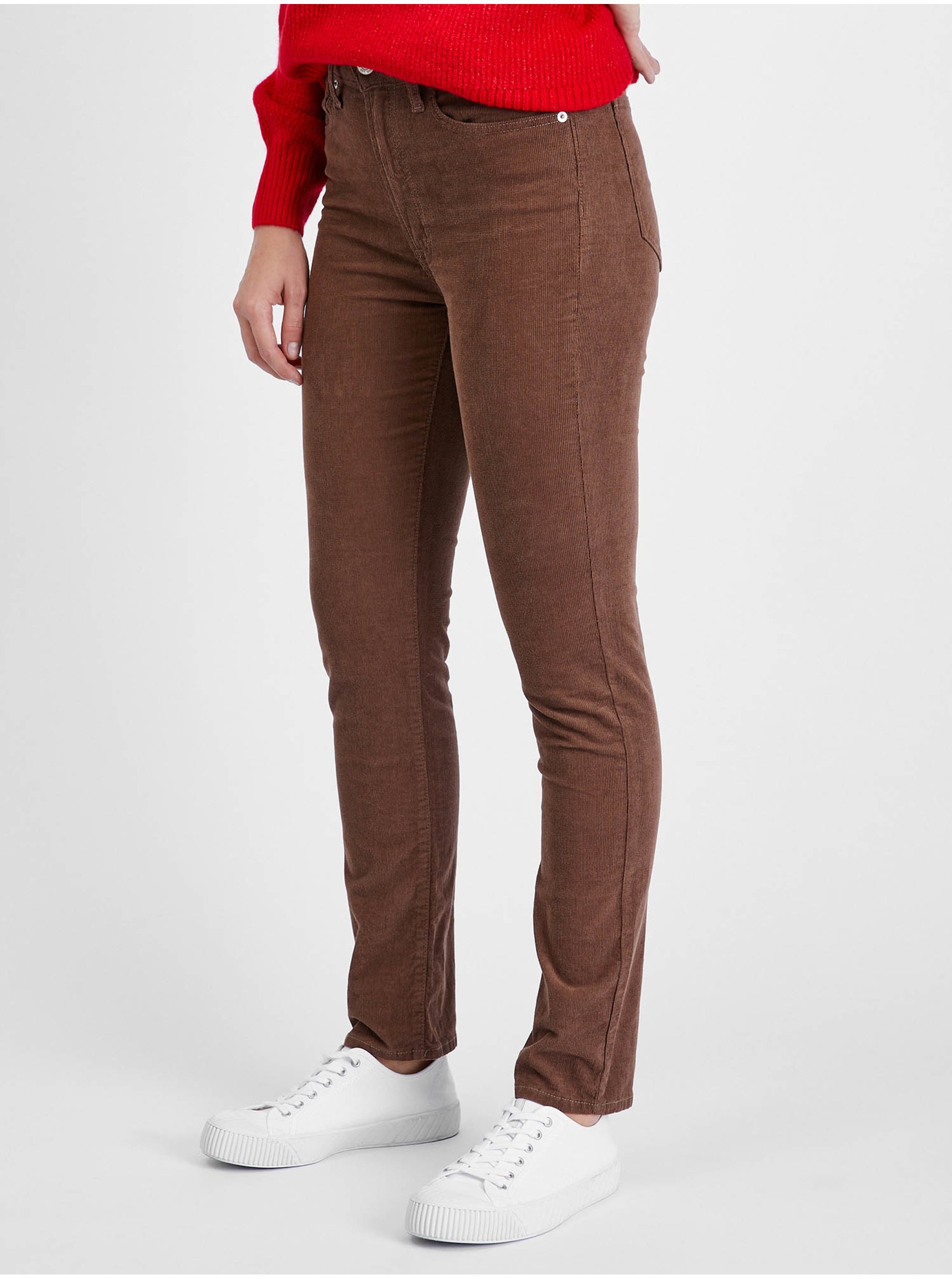 E-shop Hnědé dámské manšestrové kalhoty GAP slim vintage