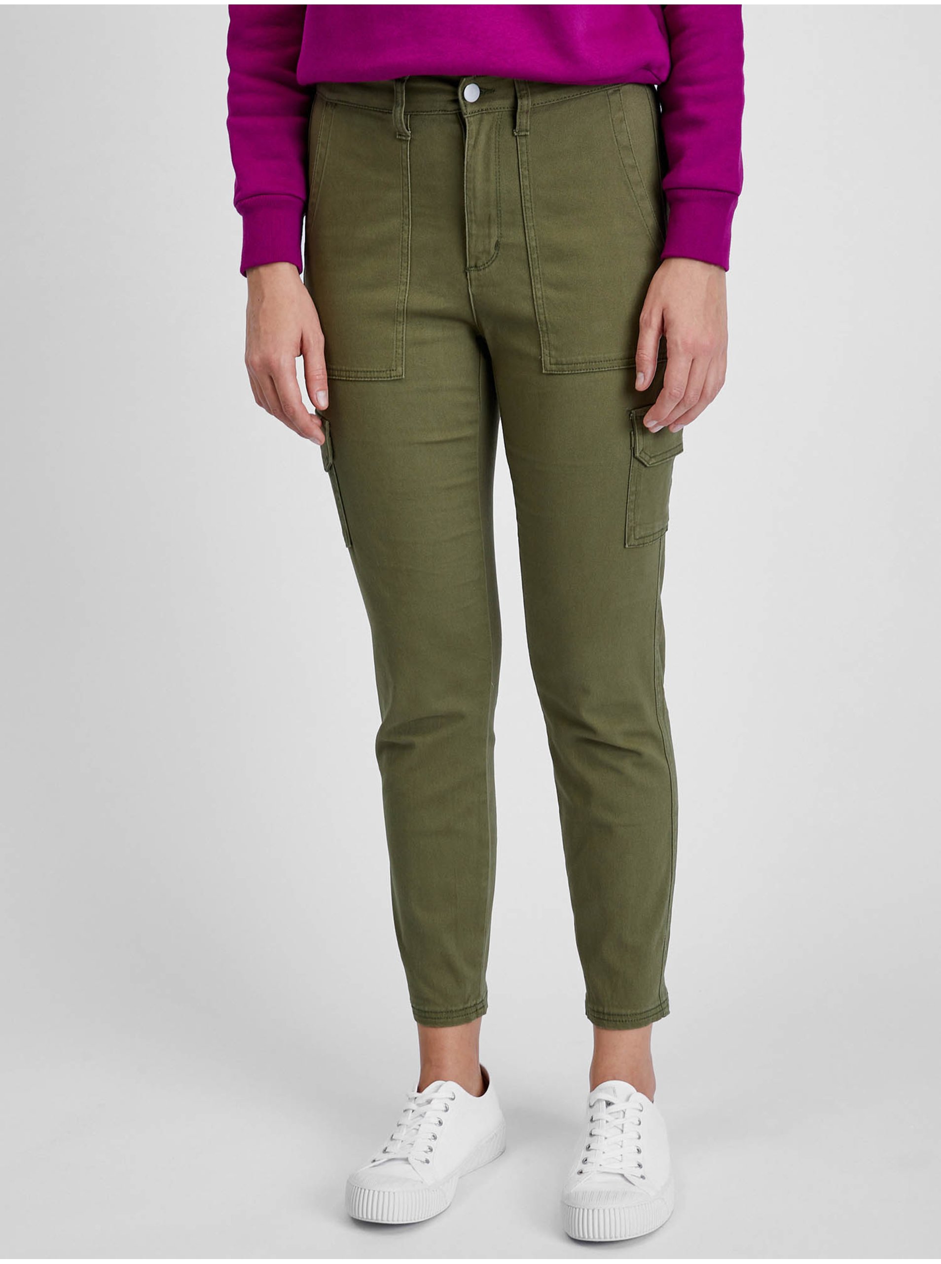 E-shop Zelené dámské plátěné cargo kalhoty GAP
