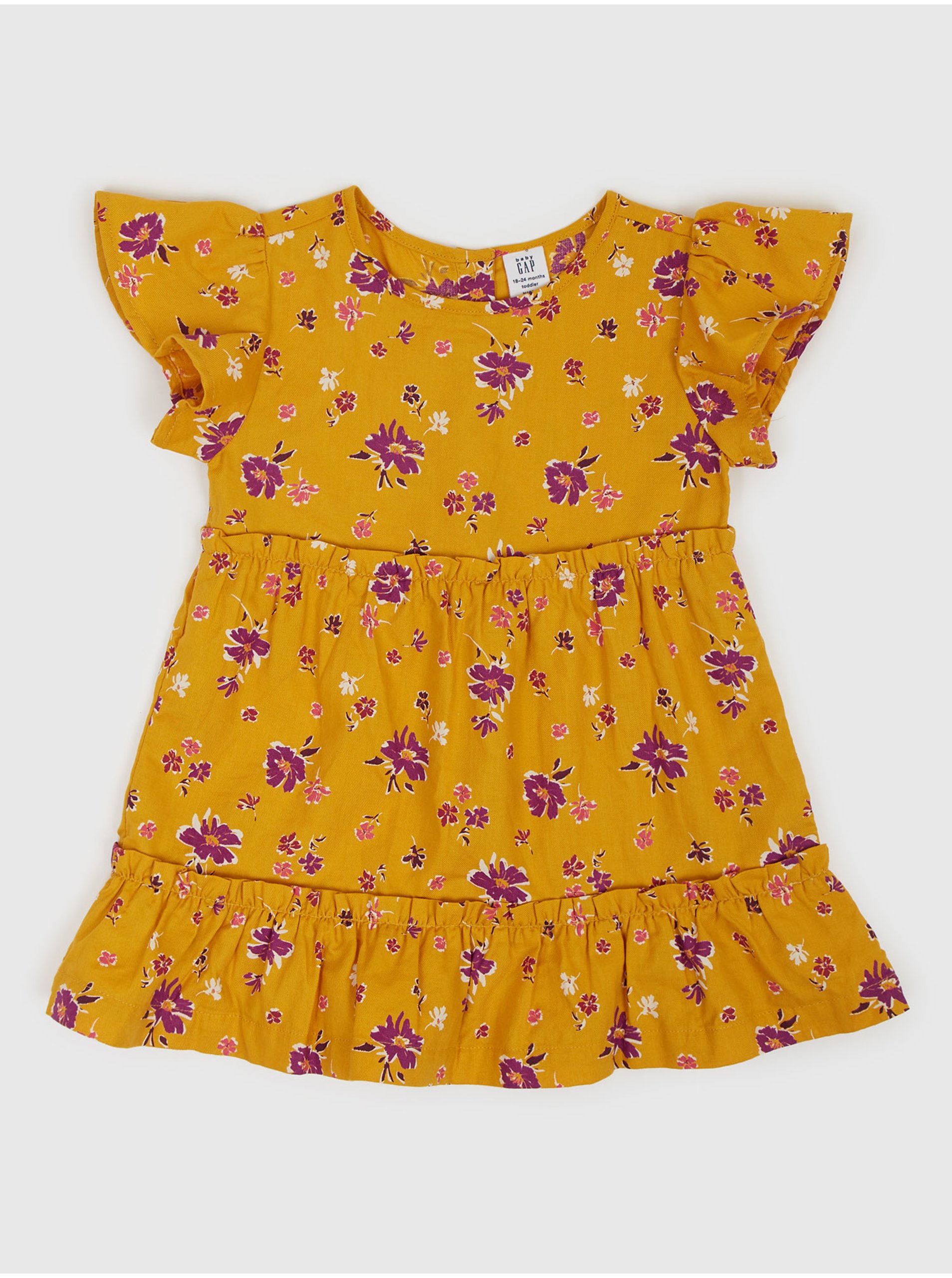 Levně Žluté holčičí šaty s květinovým vzorem GAP