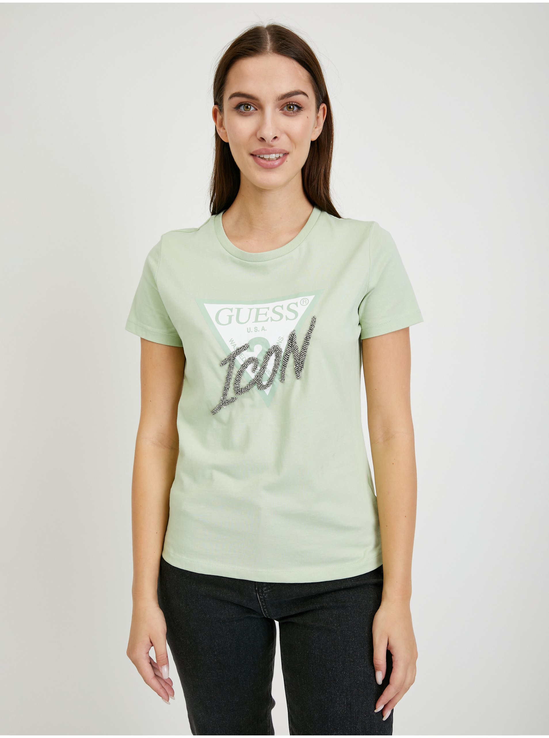 Lacno Svetlozelené dámske tričko Guess