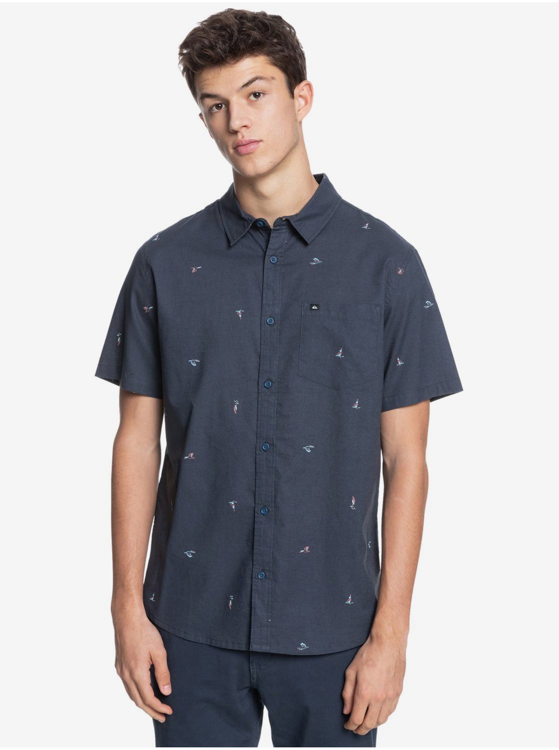 E-shop Tmavě modrá pánská vzorovaná košile s krátkým rukávem Quiksilver