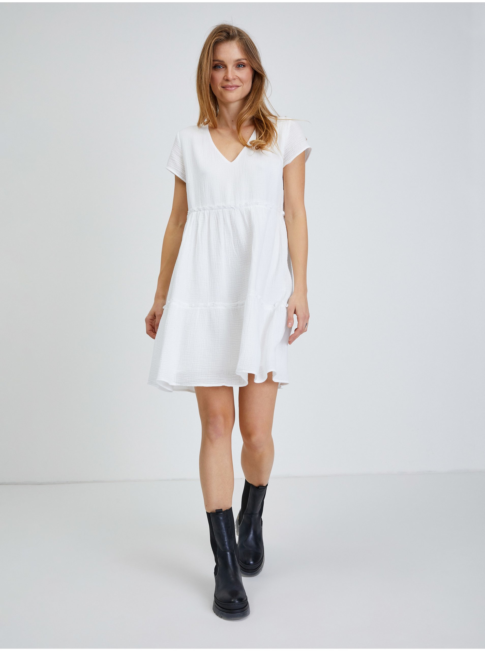 Levně Bílé dámské basic šaty ORSAY